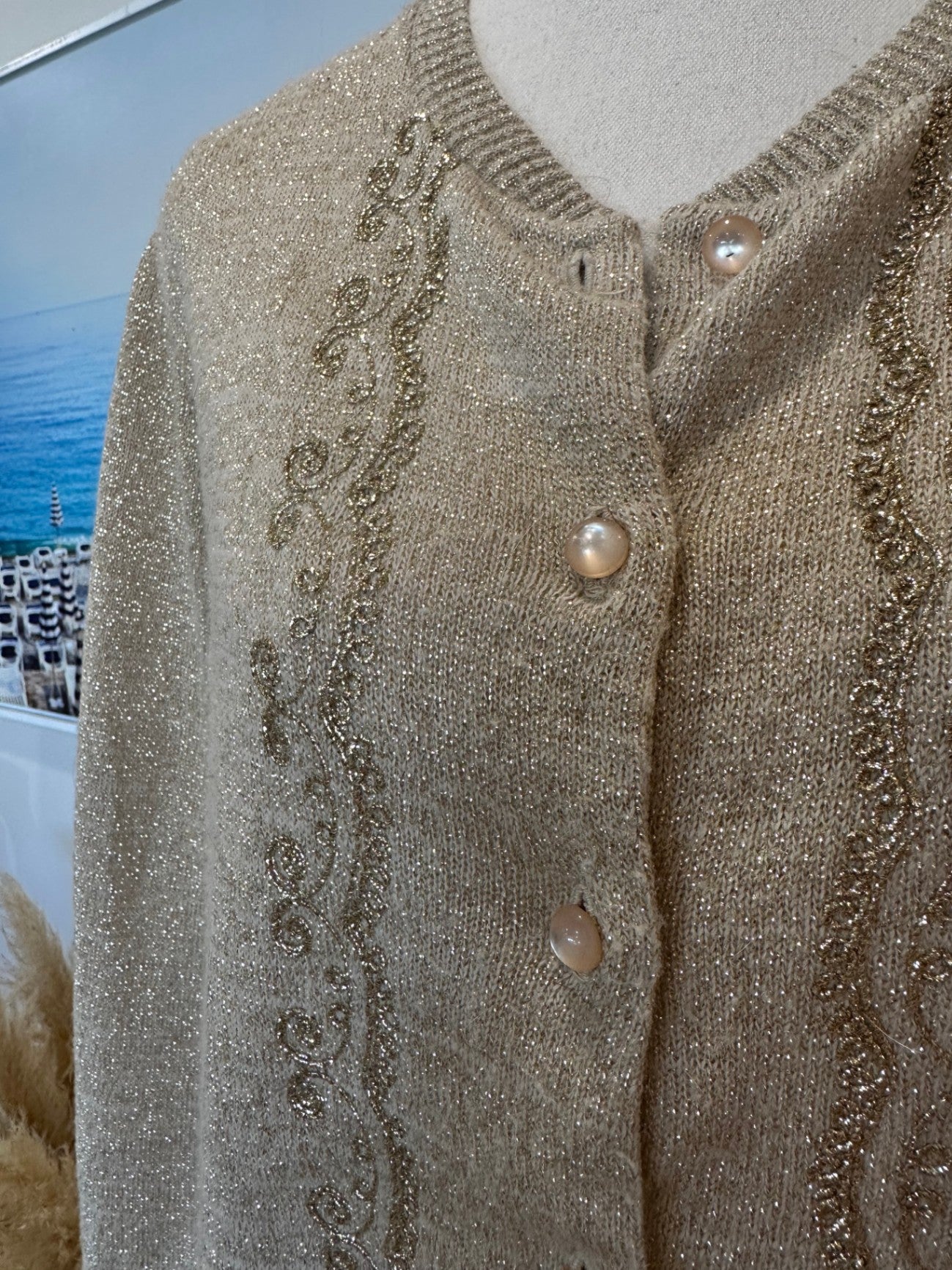 Cardigan - Small - Beige / Gold