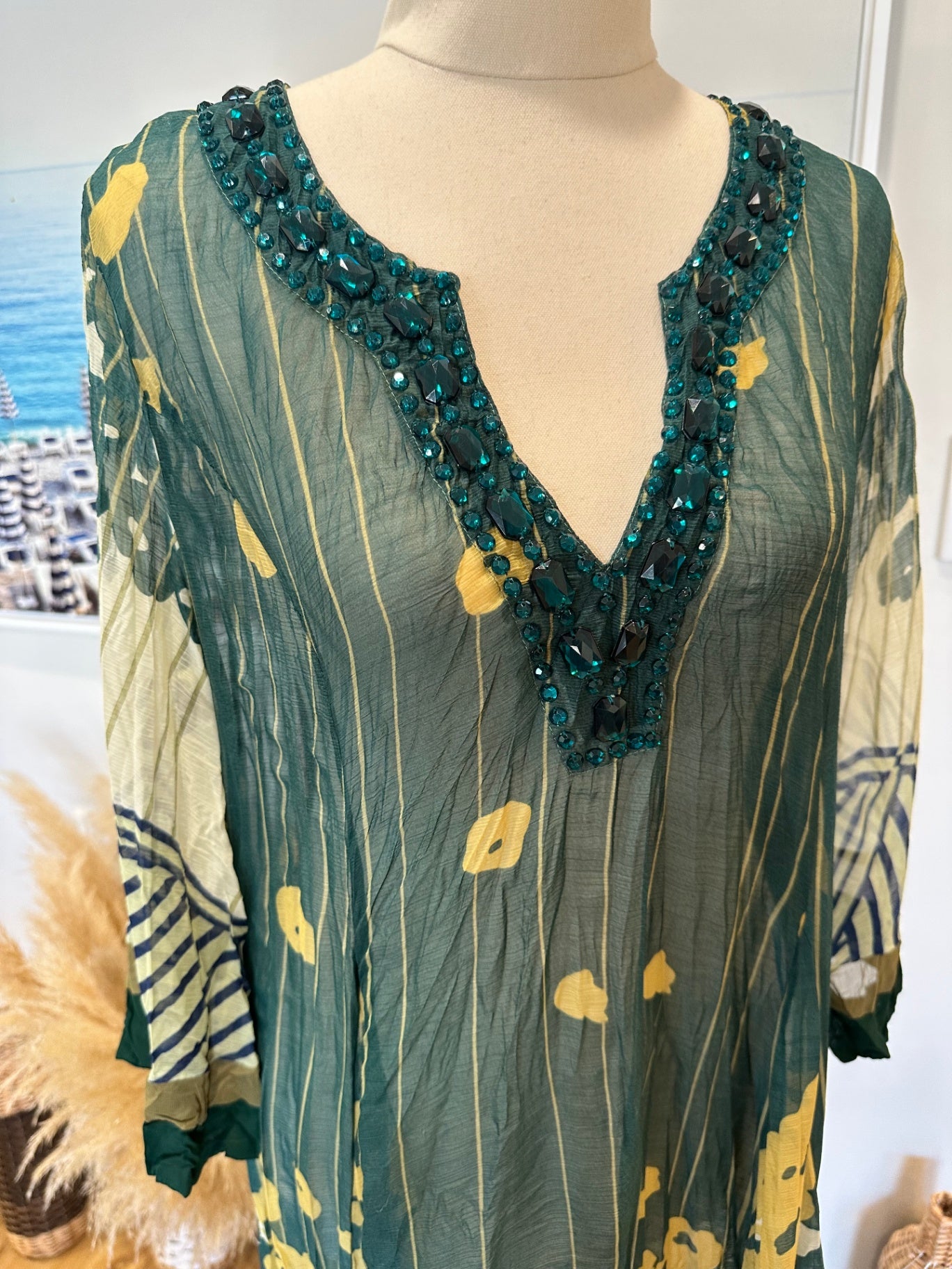 Rose Garden - Kaftan - Medium Green / Sage / Jewels