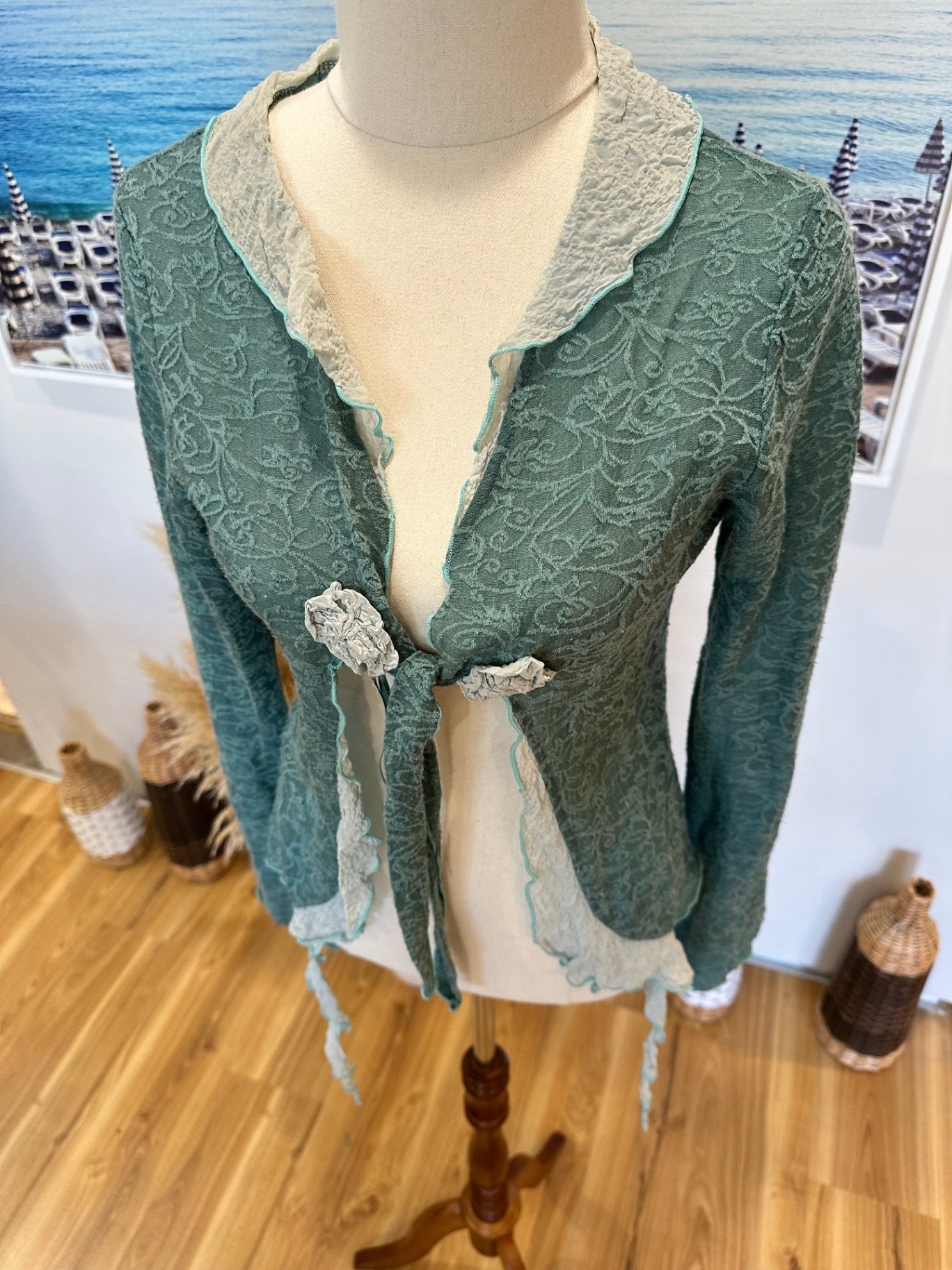 Annah Stretton - Cardigan - Medium - Green / Cream / Lace [Some pilling evident]