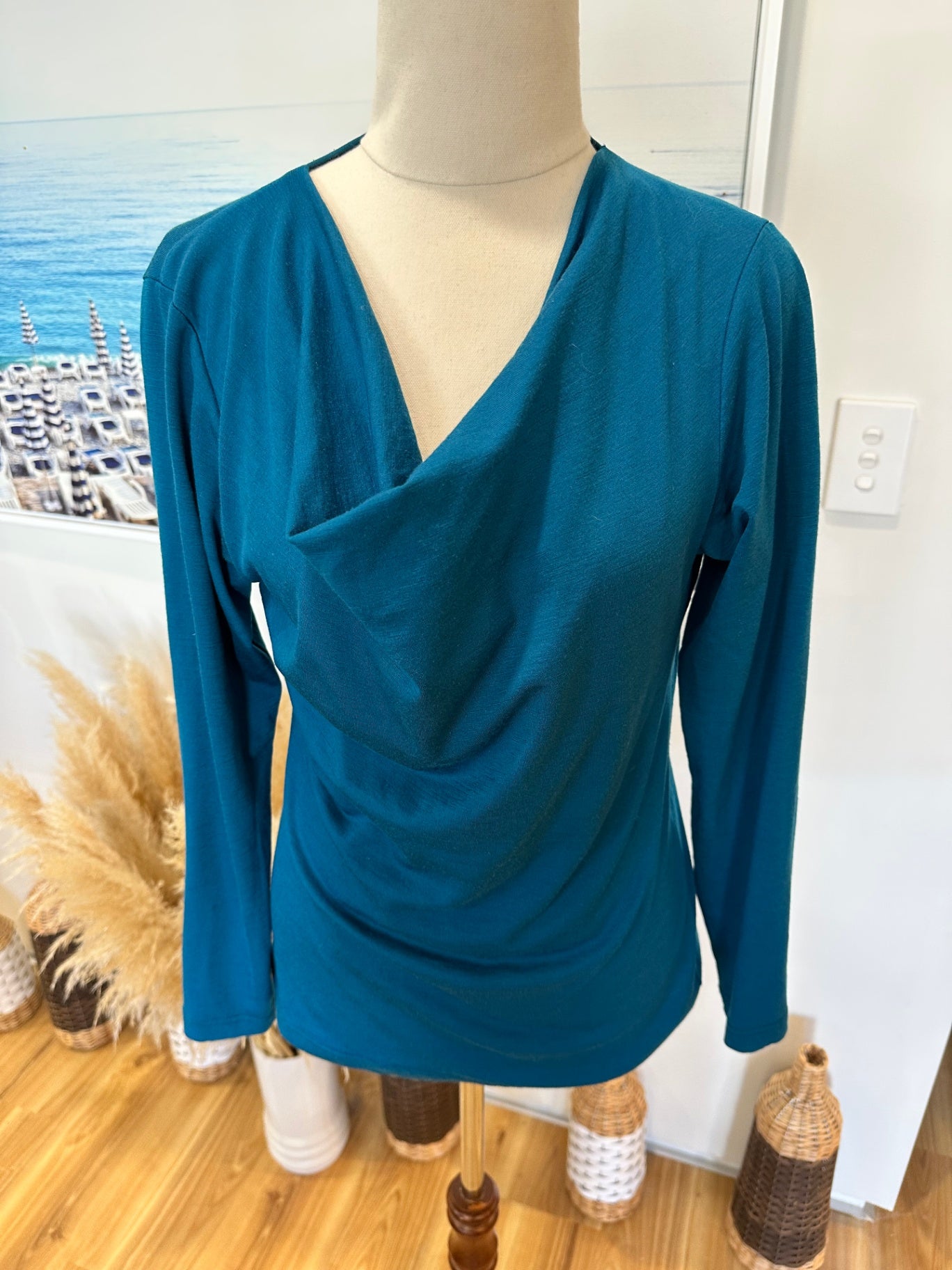 My Merino - Cowl Neck Merino Top - Size 10 - Teal