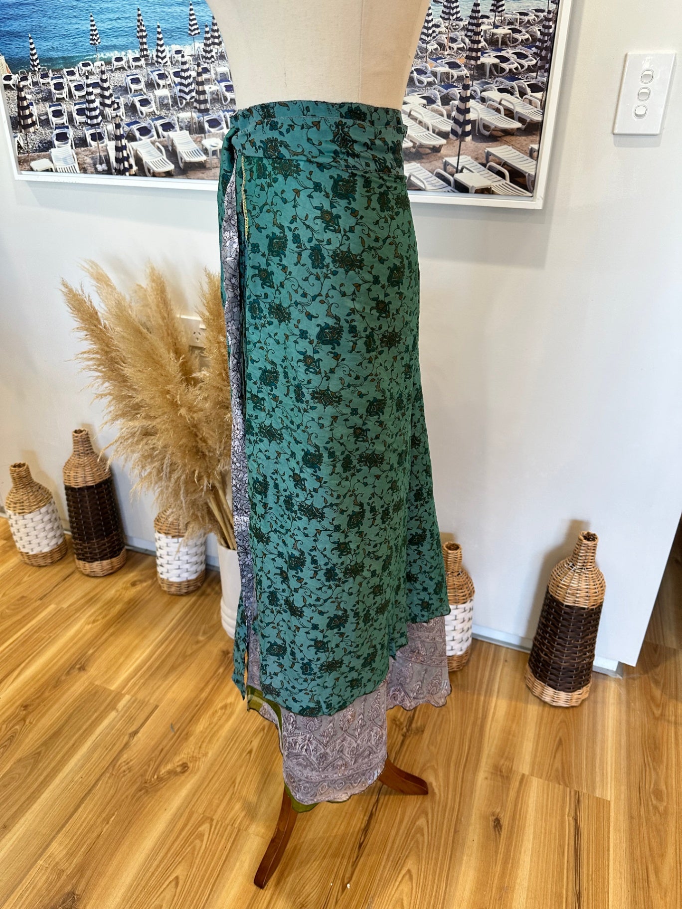 Wraparound Skirt - One Size - Turquoise & Silver