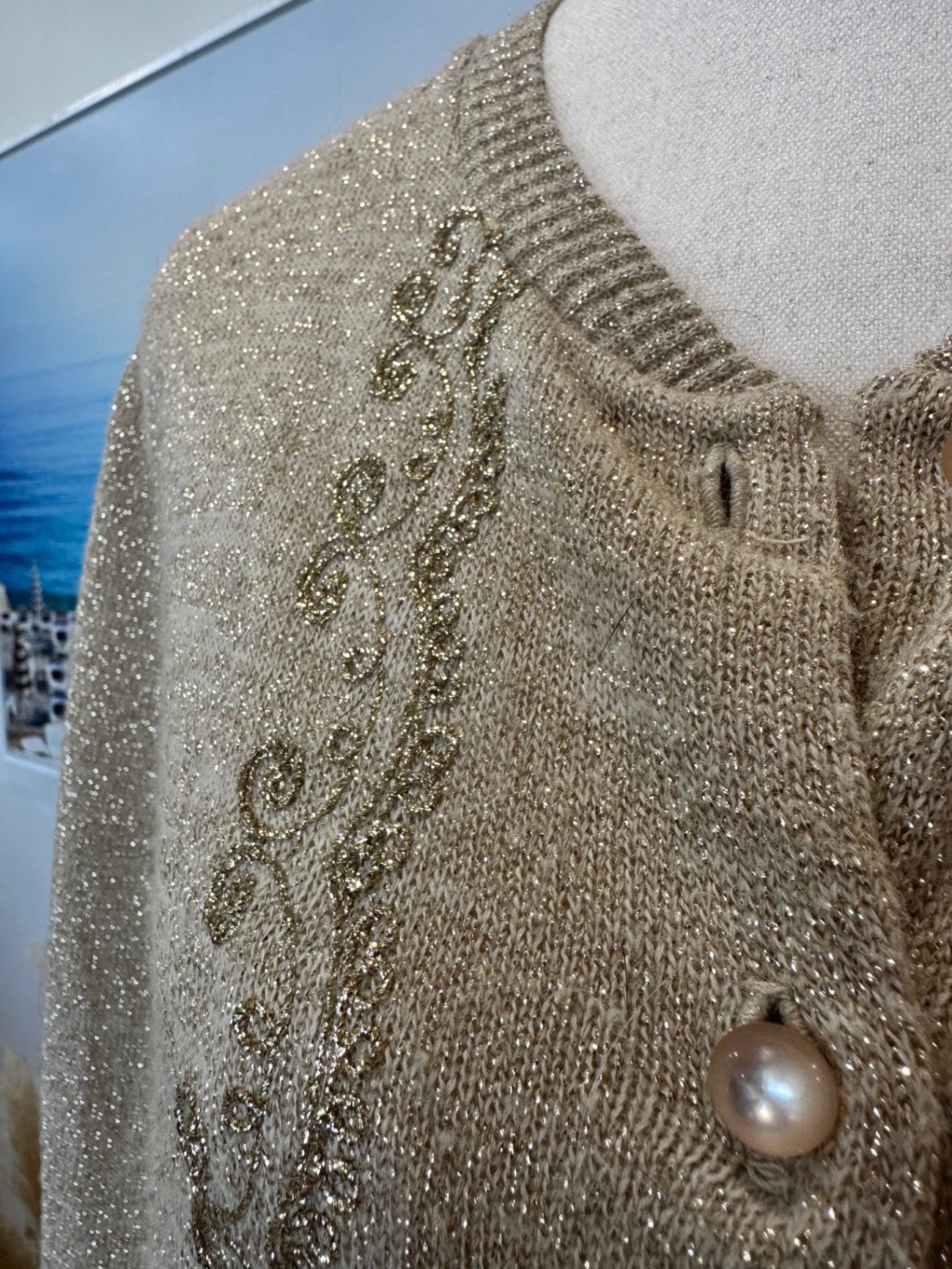 Cardigan - Small - Beige / Gold