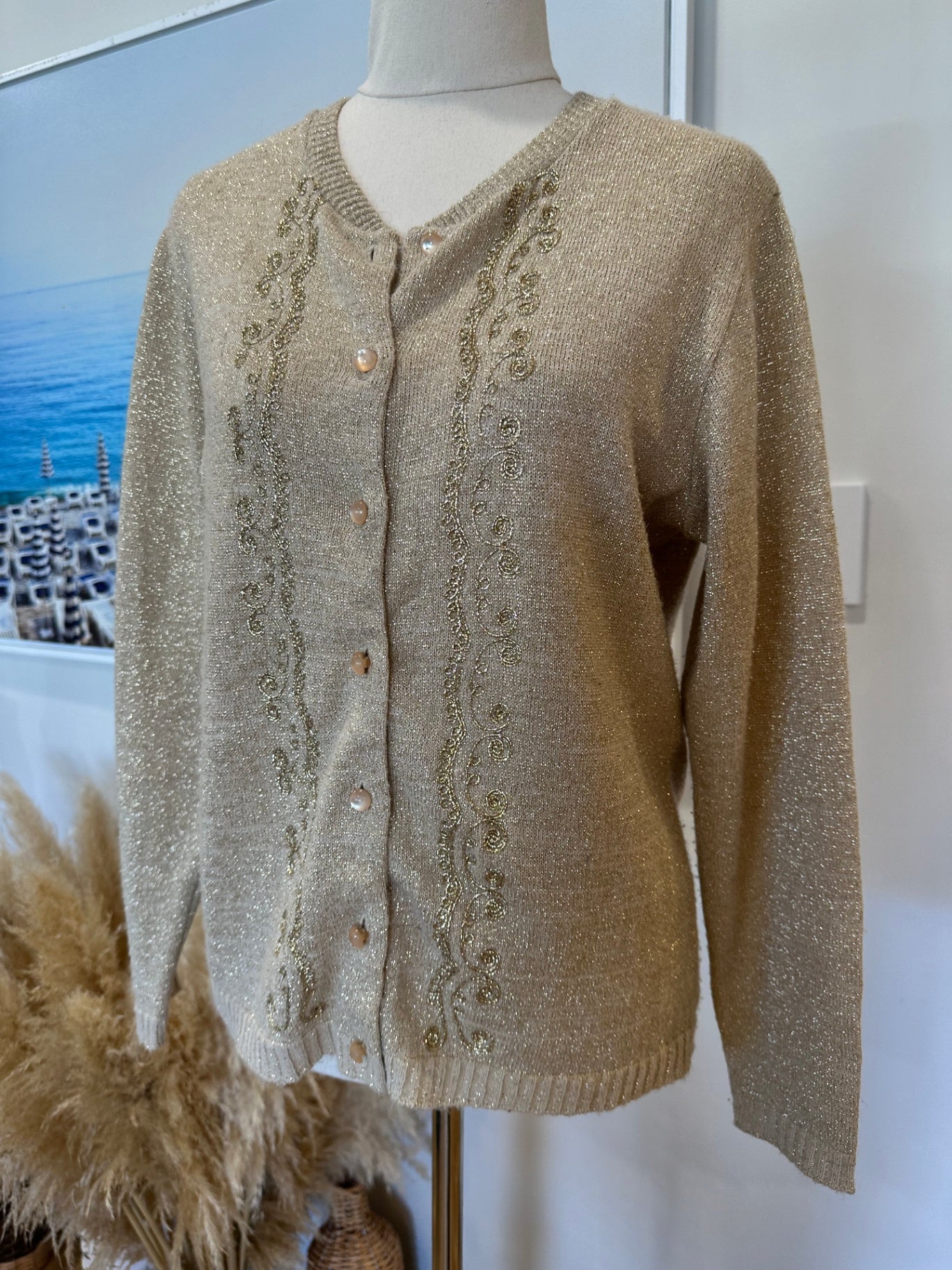 Cardigan - Small - Beige / Gold