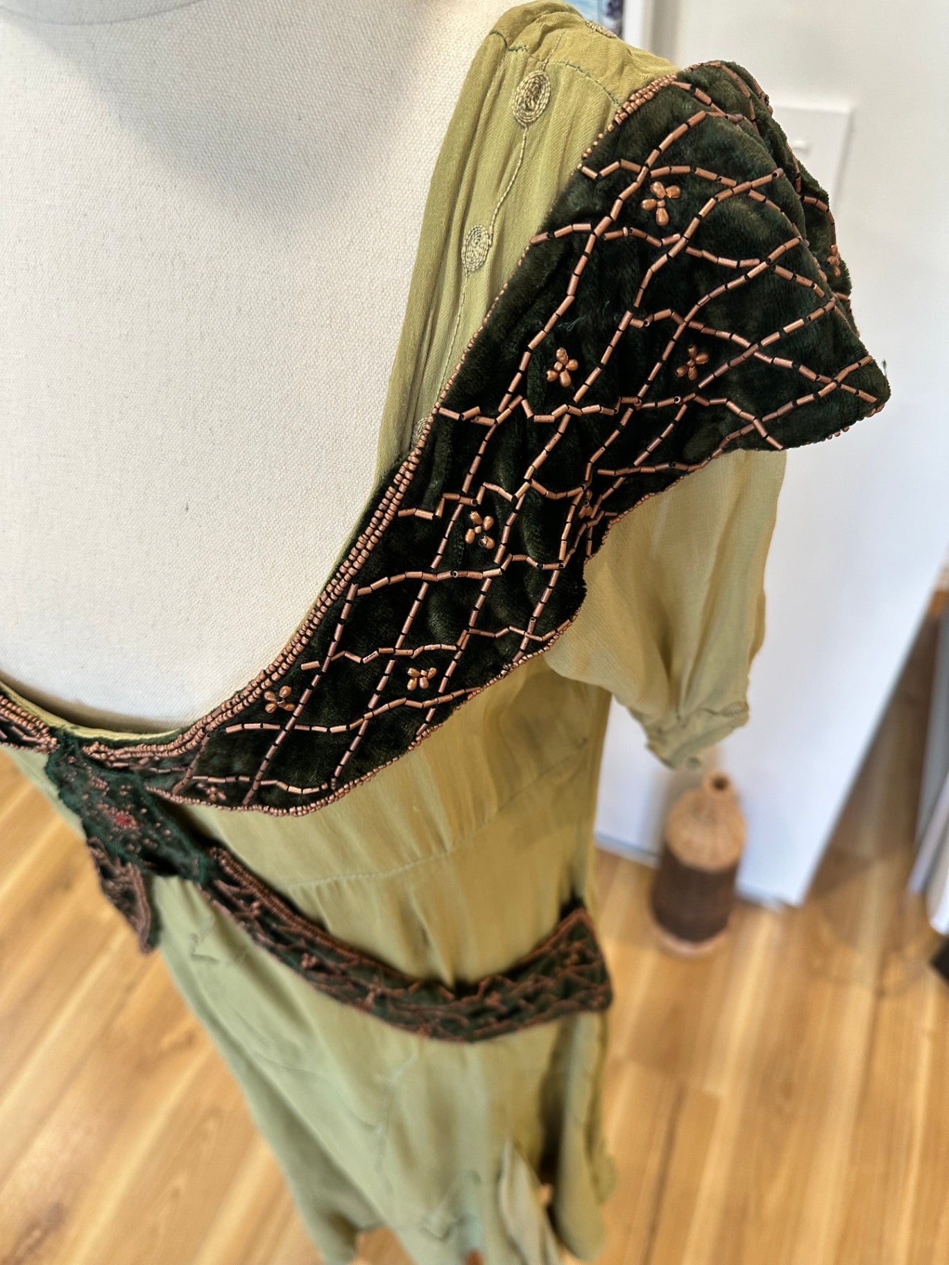 Vintage 90's Bohemian Dress - Medium - Light green