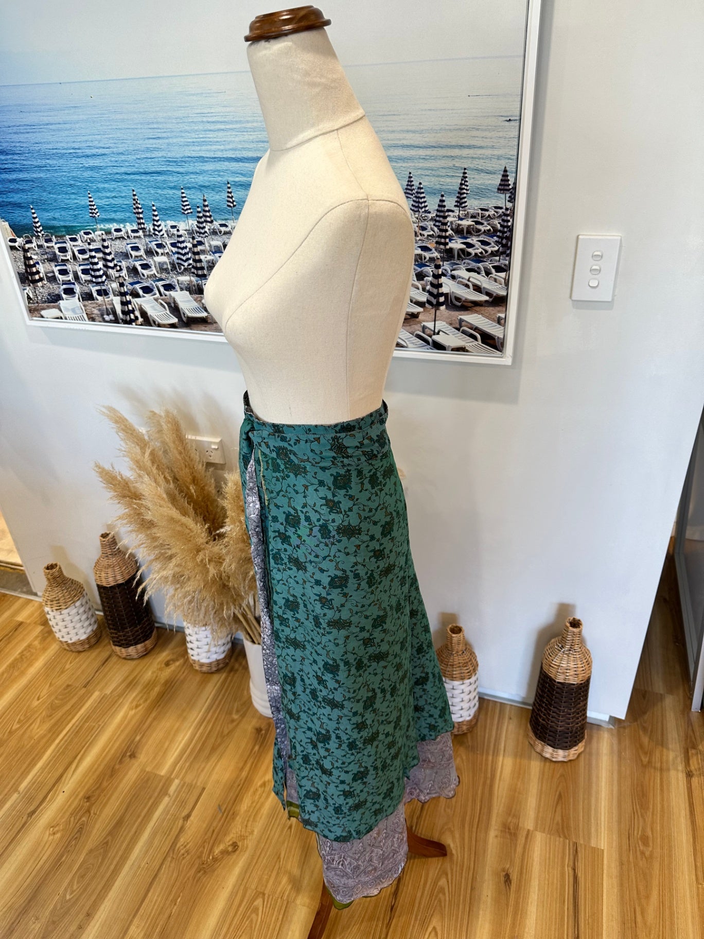 Wraparound Skirt - One Size - Turquoise & Silver