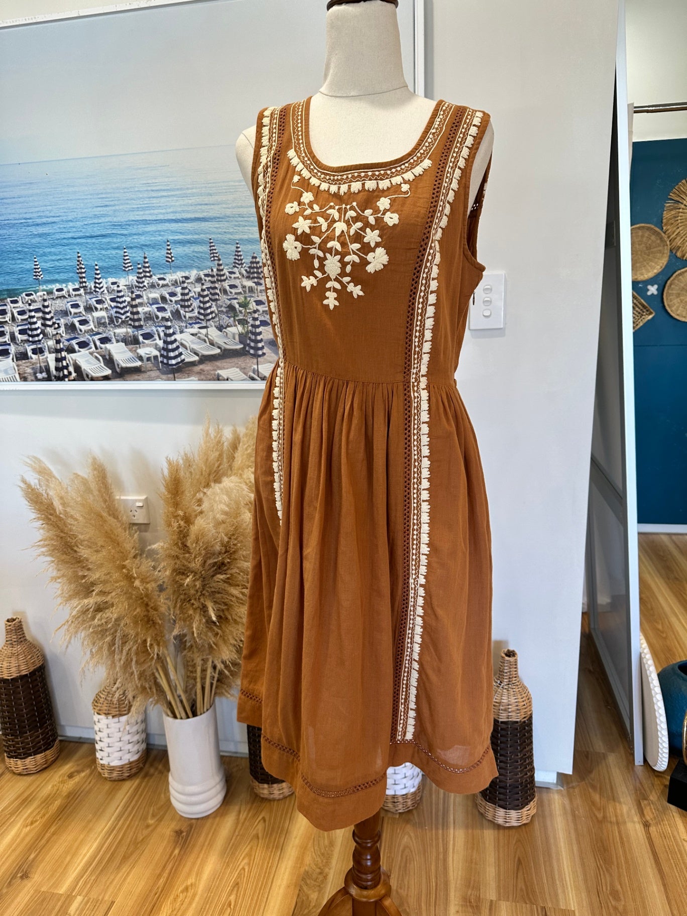 100% Cotton - Fat Face - Boho Dress - Size 10 - Brown