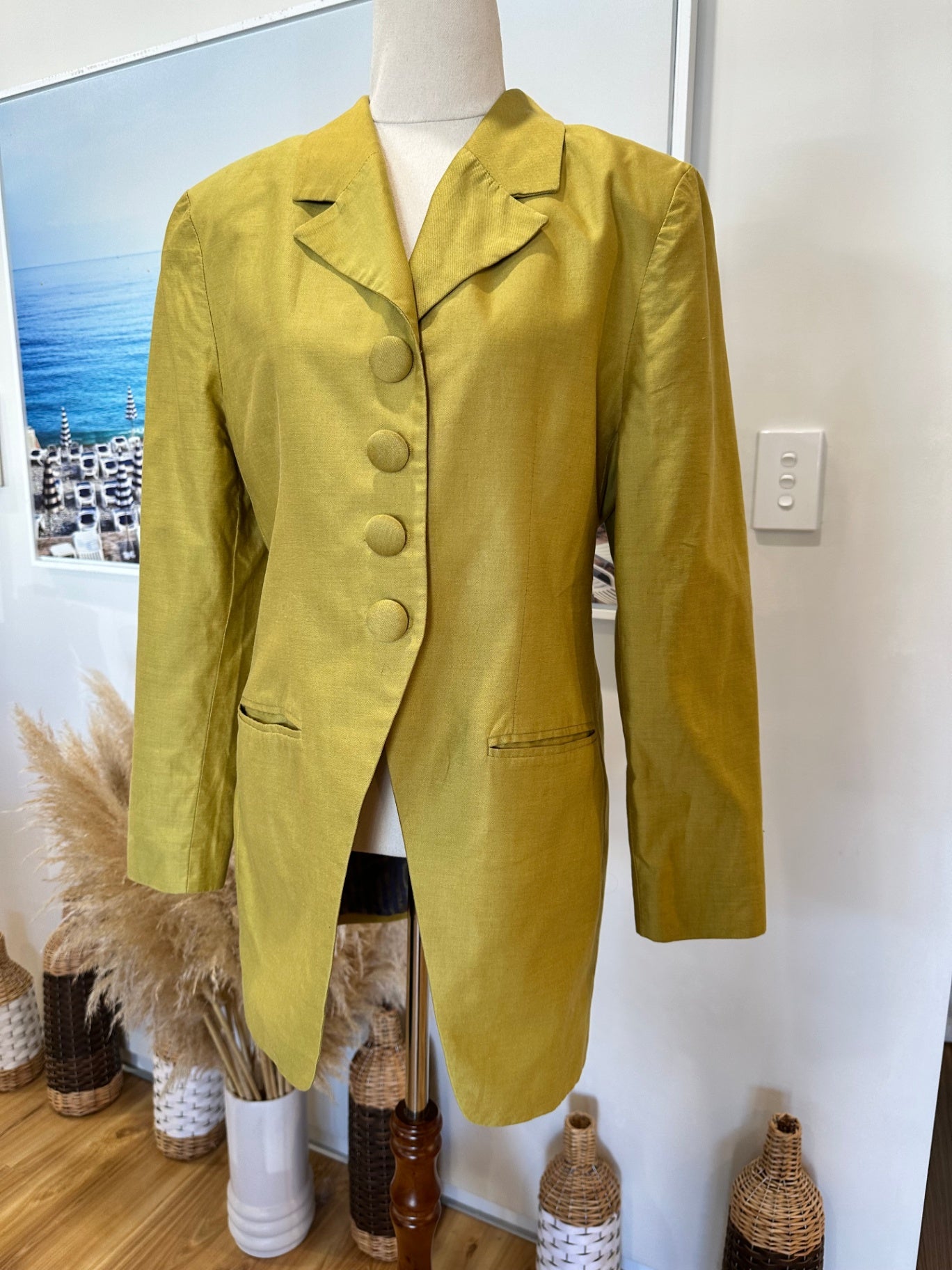 Made in New Zealand Blazer - Size 12 - Olive / Chartreuse