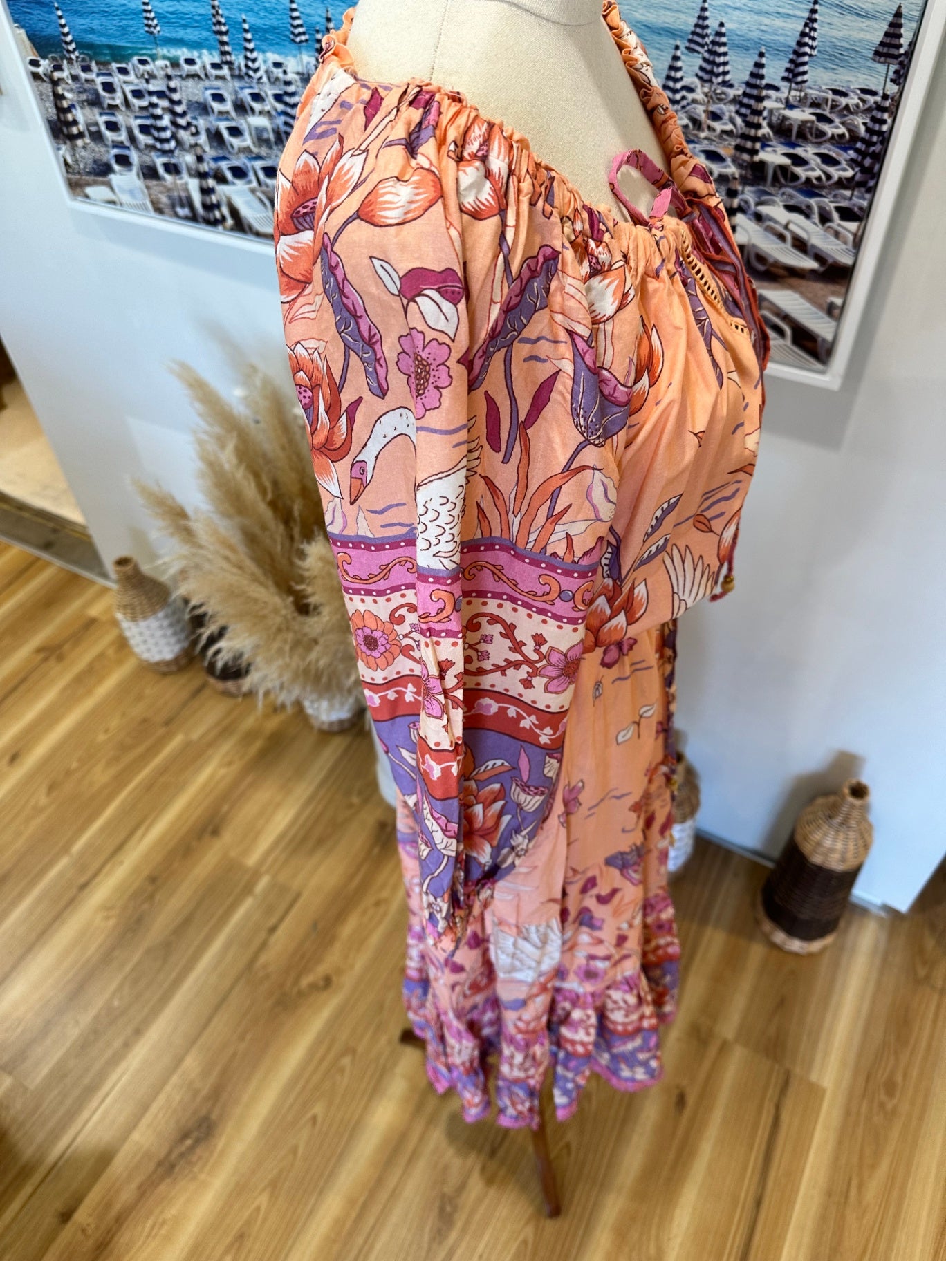 [NEW] Jaase Dress - Small - Peach with pink, purple, and white floral print