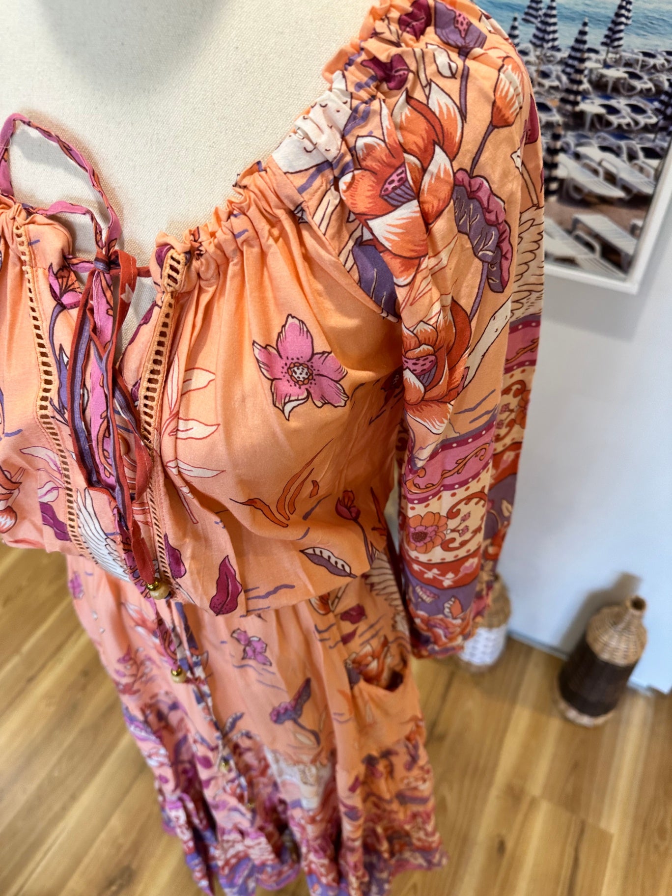 [NEW] Jaase Dress - Small - Peach with pink, purple, and white floral print