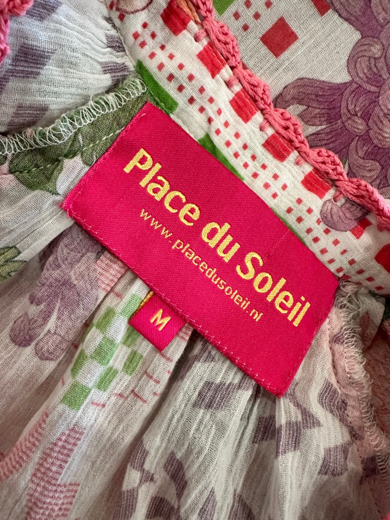 Place du Soleil - Bohemian Blouse - Medium White / Pink / Green - RRP: $225