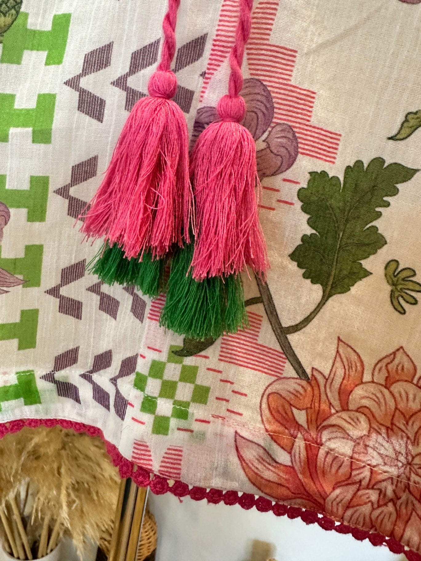 Place du Soleil - Bohemian Blouse - Medium White / Pink / Green - RRP: $225