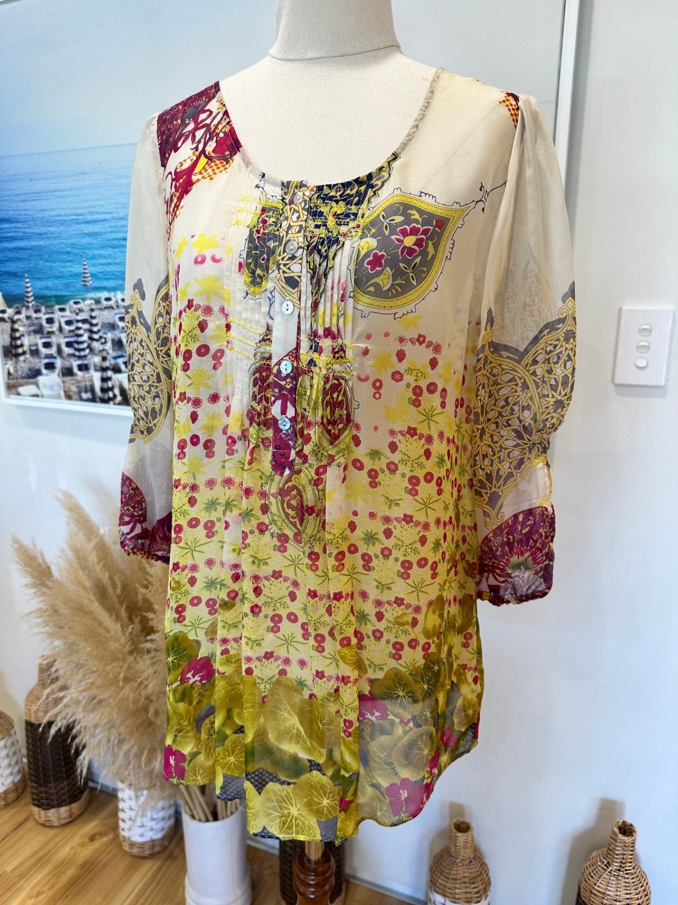 Loobie's Story - 100% Silk - Bohemian Blouse - Small / Medium 