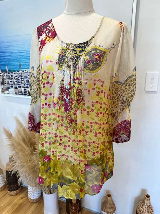 Loobie's Story - 100% Silk - Bohemian Blouse - Small / Medium 