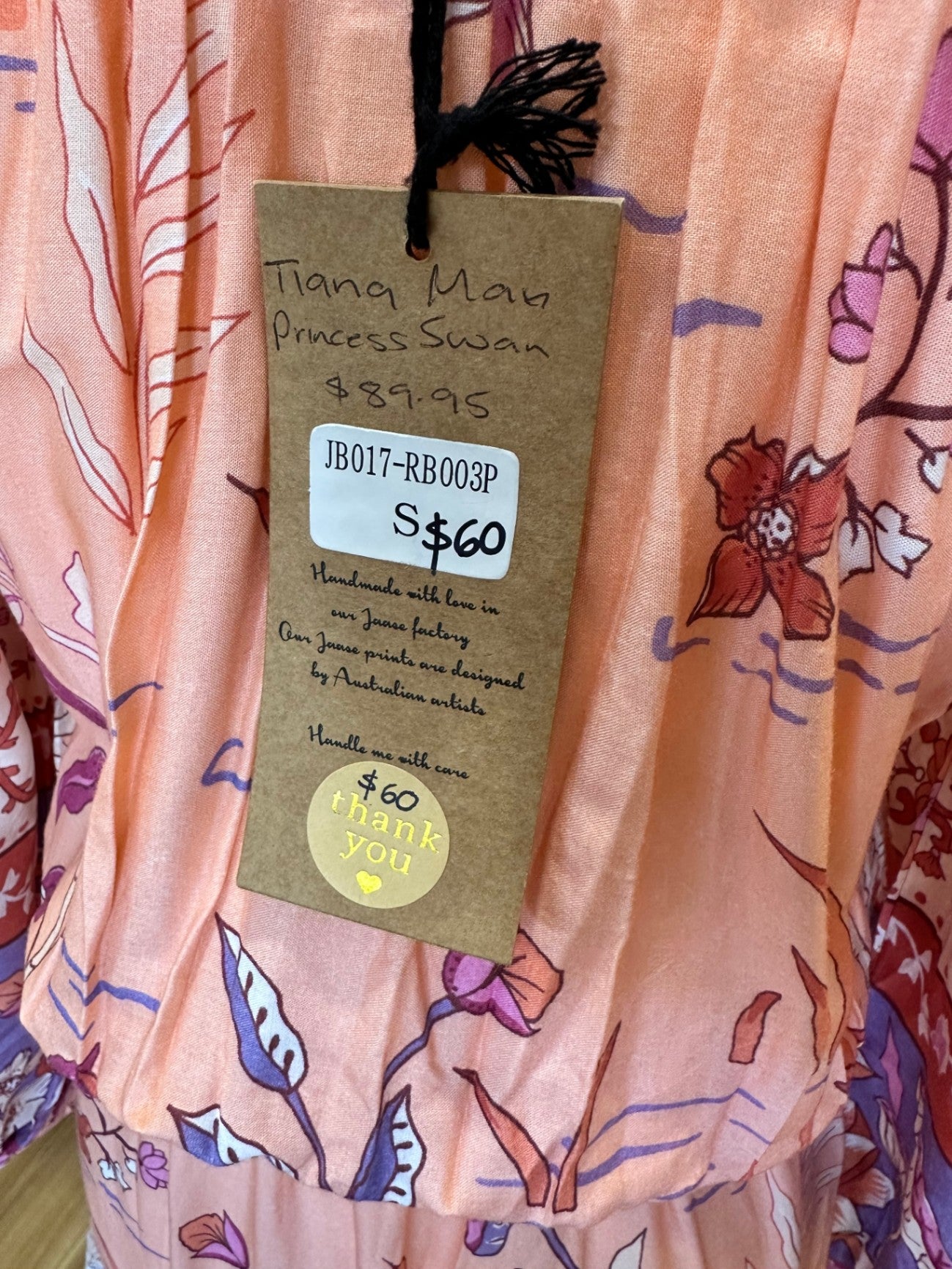 [NEW] Jaase Dress - Small - Peach with pink, purple, and white floral print