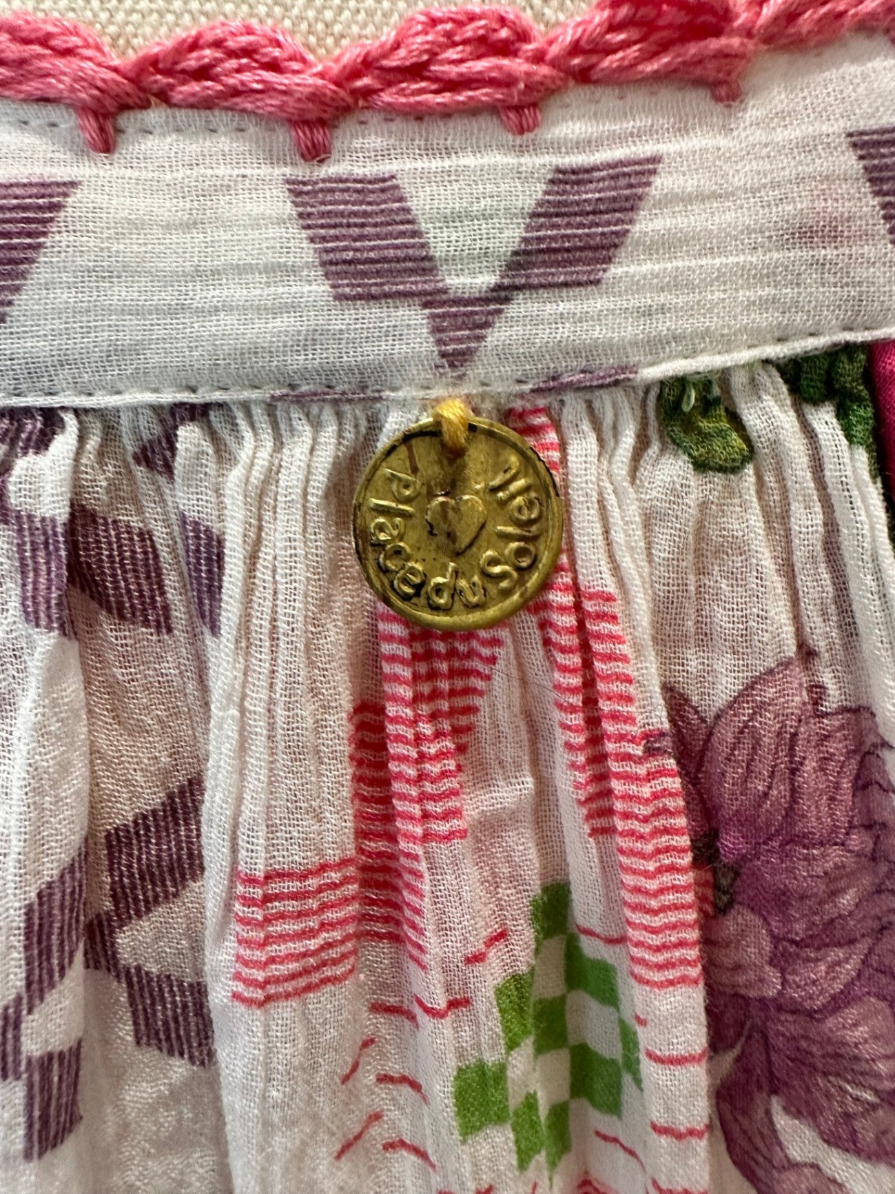 Place du Soleil - Bohemian Blouse - Medium White / Pink / Green - RRP: $225