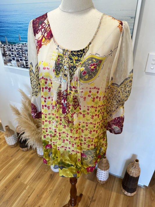 Loobie's Story - 100% Silk - Bohemian Blouse - Small / Medium 