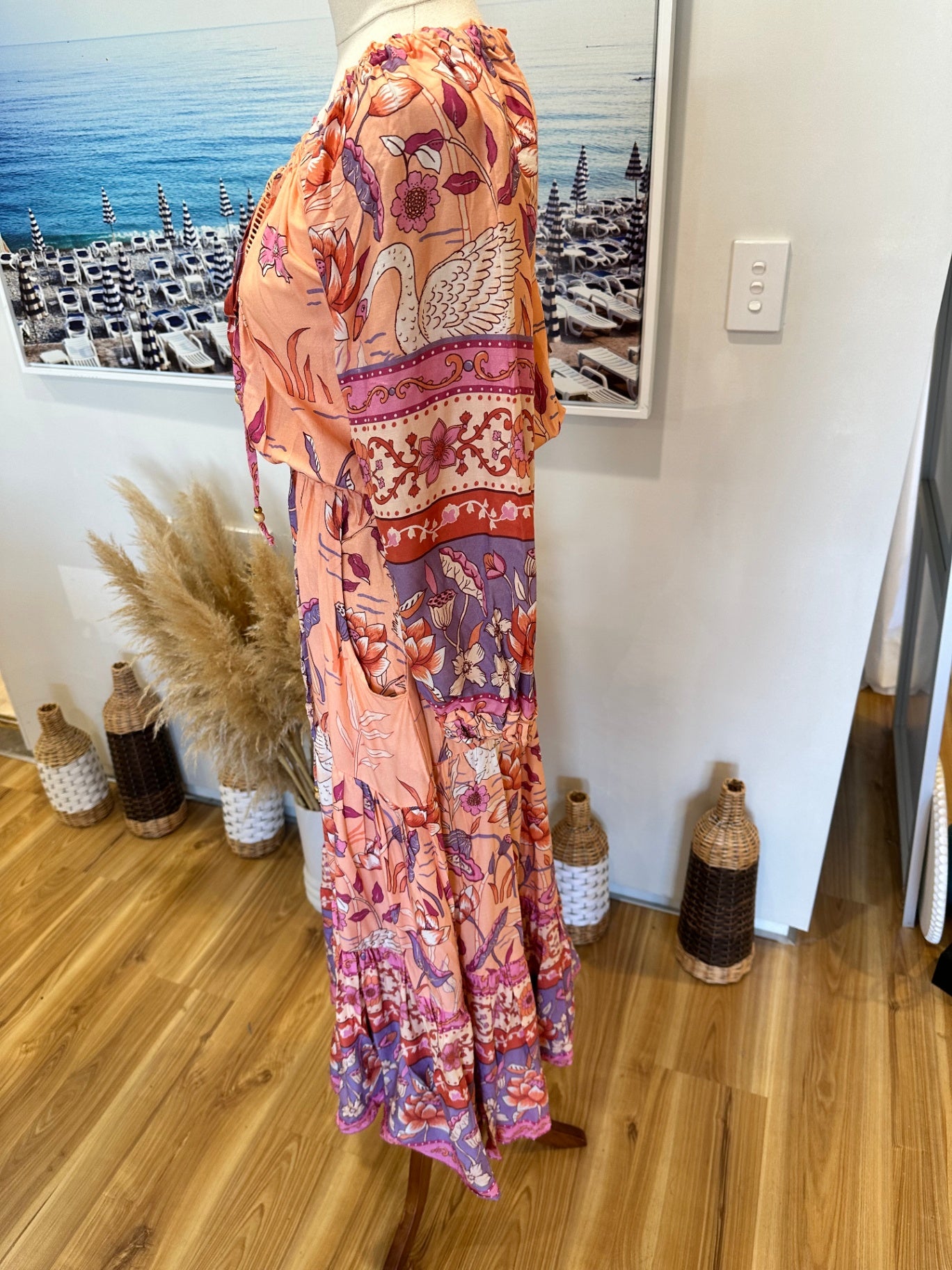 [NEW] Jaase Dress - Small - Peach with pink, purple, and white floral print