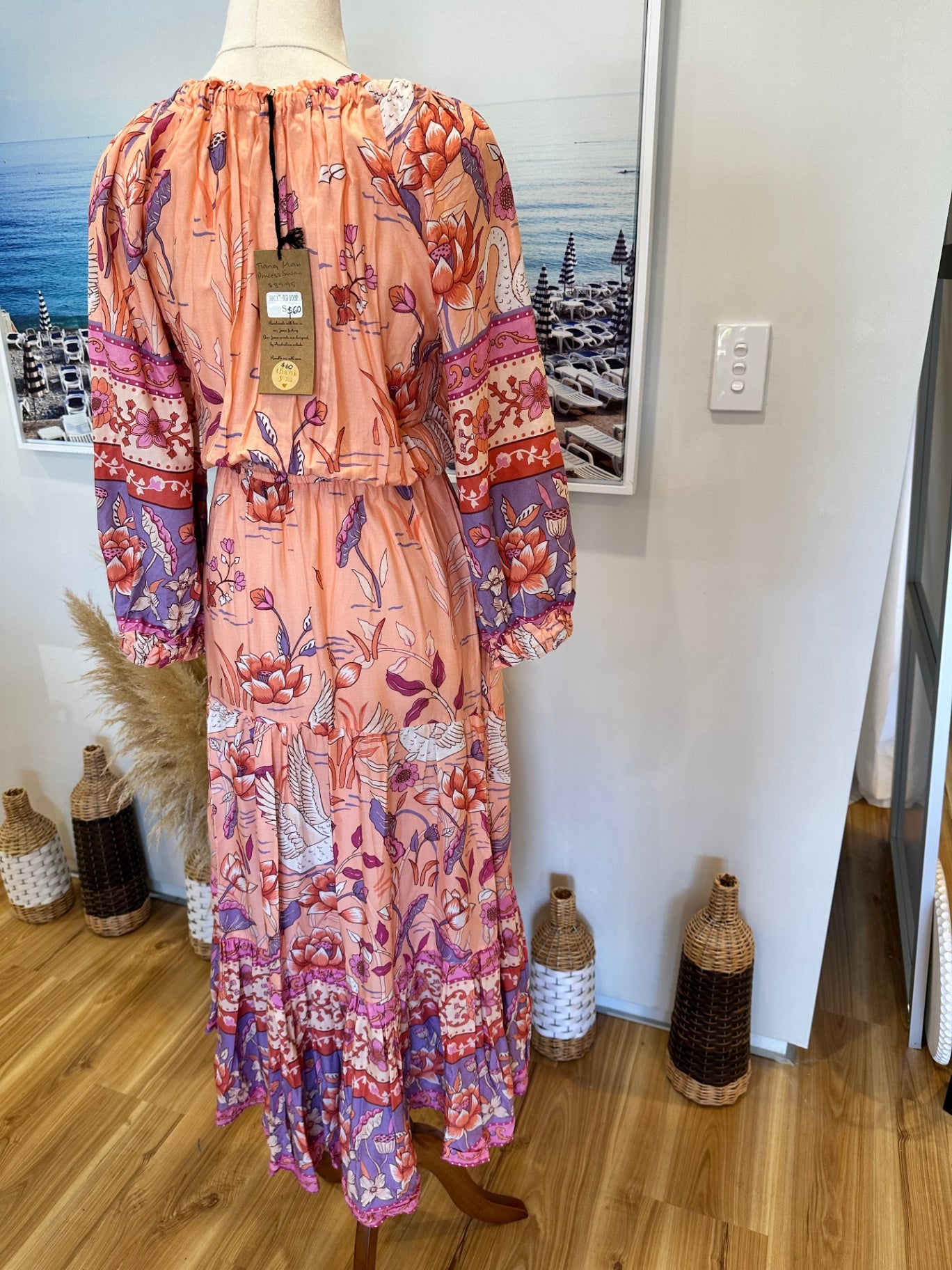 [NEW] Jaase Dress - Small - Peach with pink, purple, and white floral print