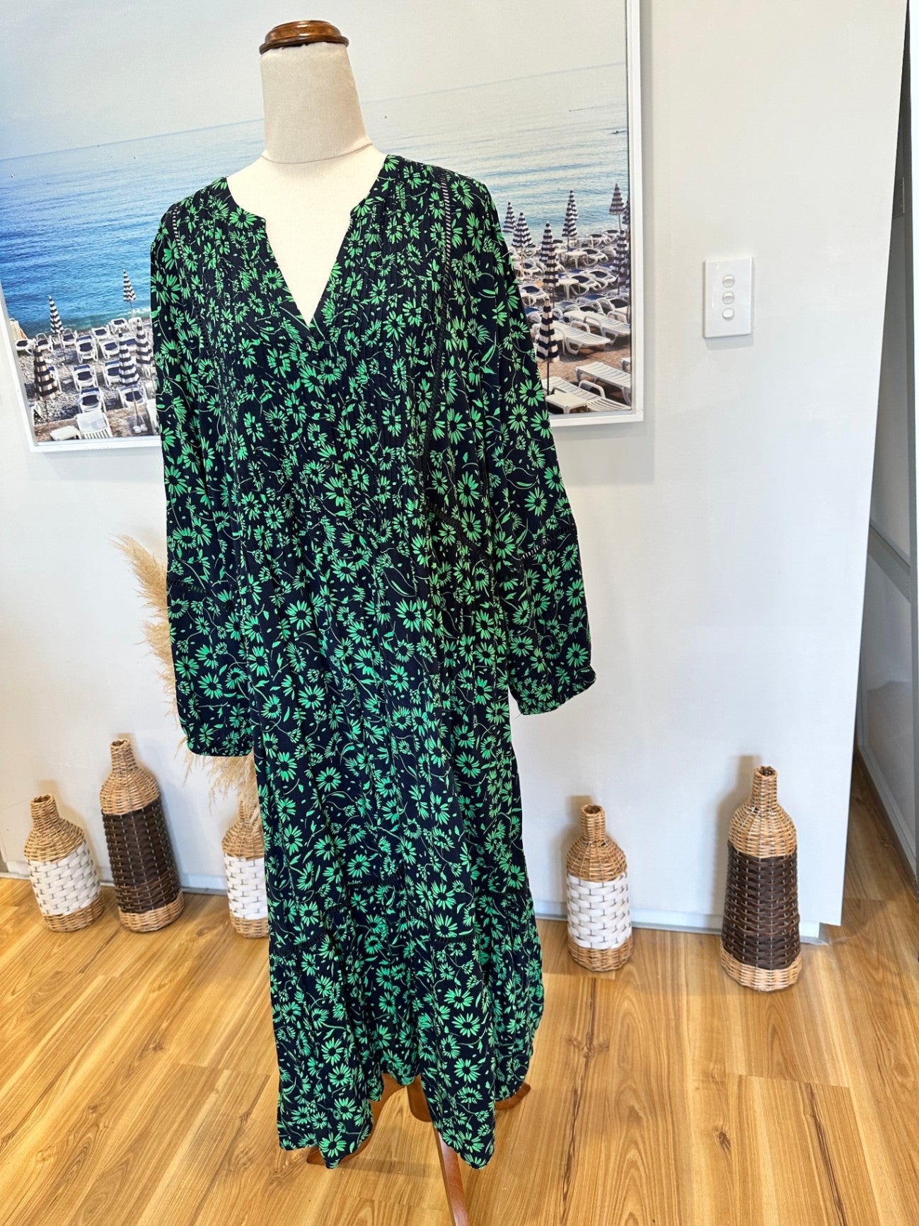 Virtuelle - Bohemian Dress - Size 18 - Black and green