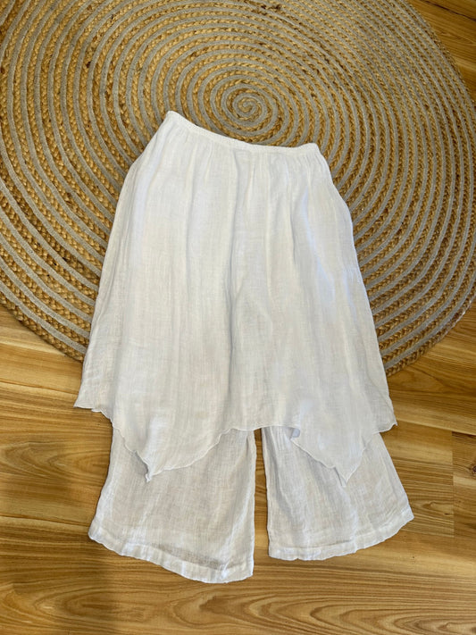 [SALE] Skort - Shorts with Skirt - 100% Linen - Large - White