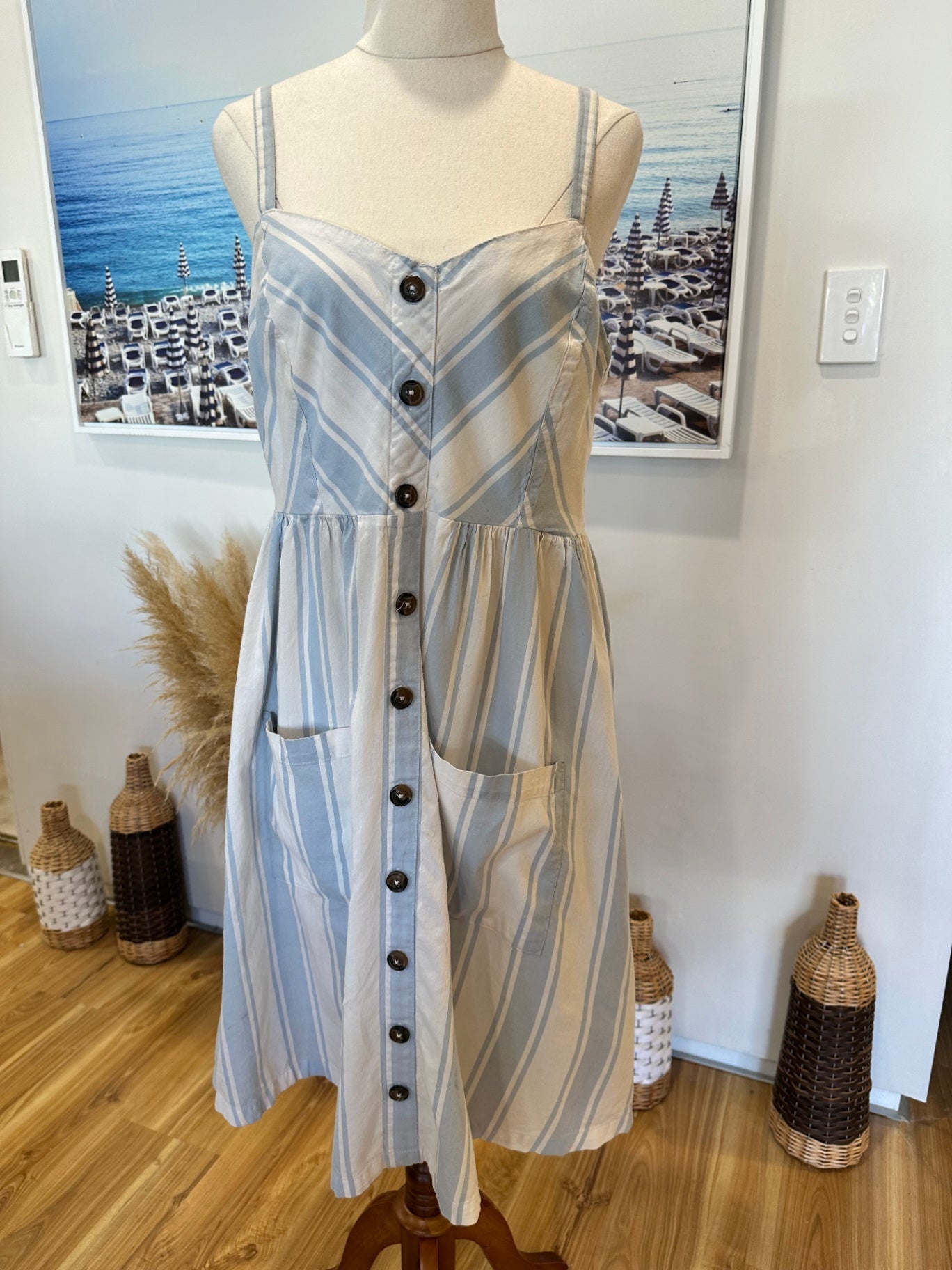 [SALE] Only - Dress - Large - Cream and Light Blue Stripes