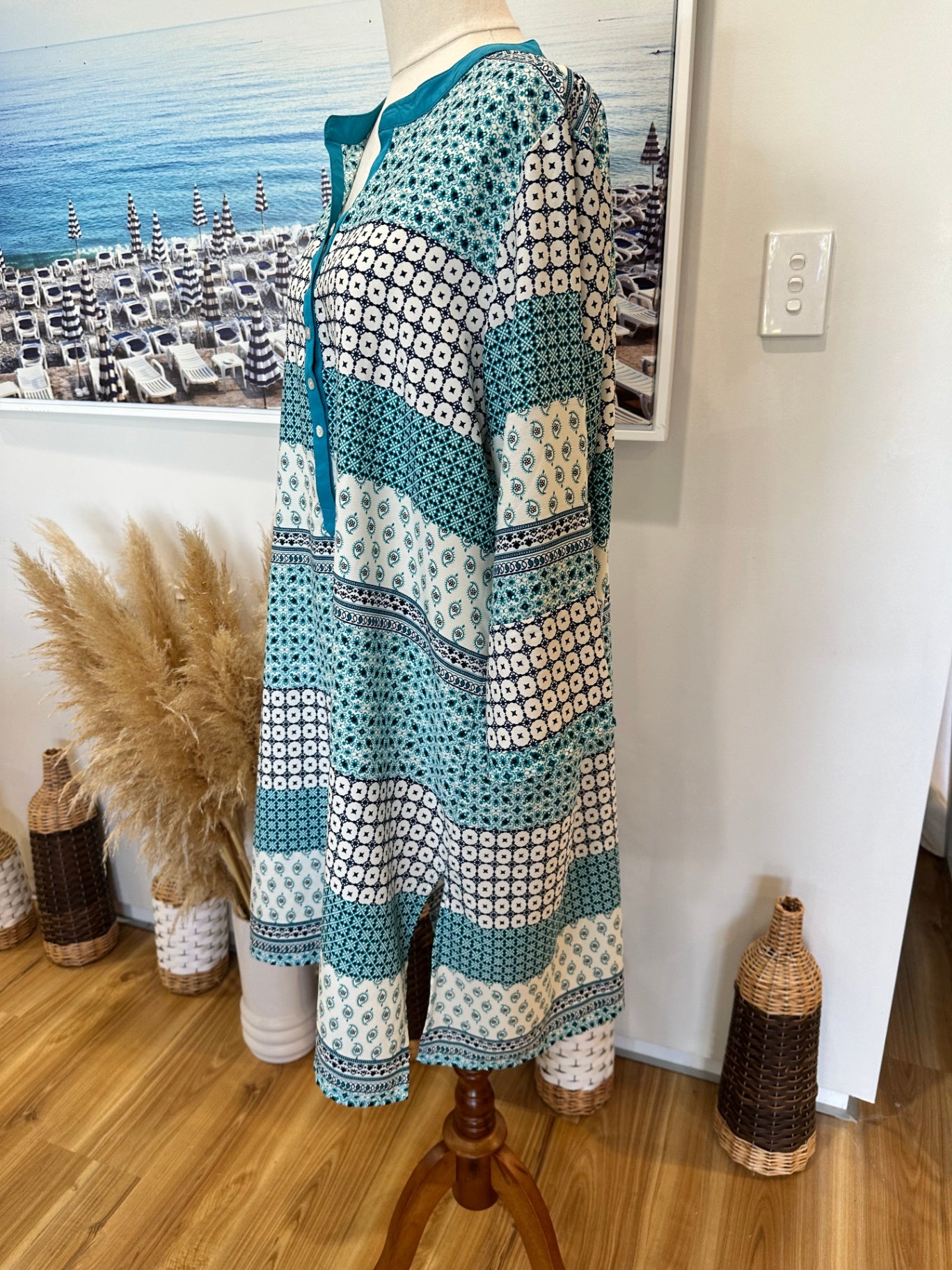 [SALE] Dress - Large - Teal / Cream / Navy