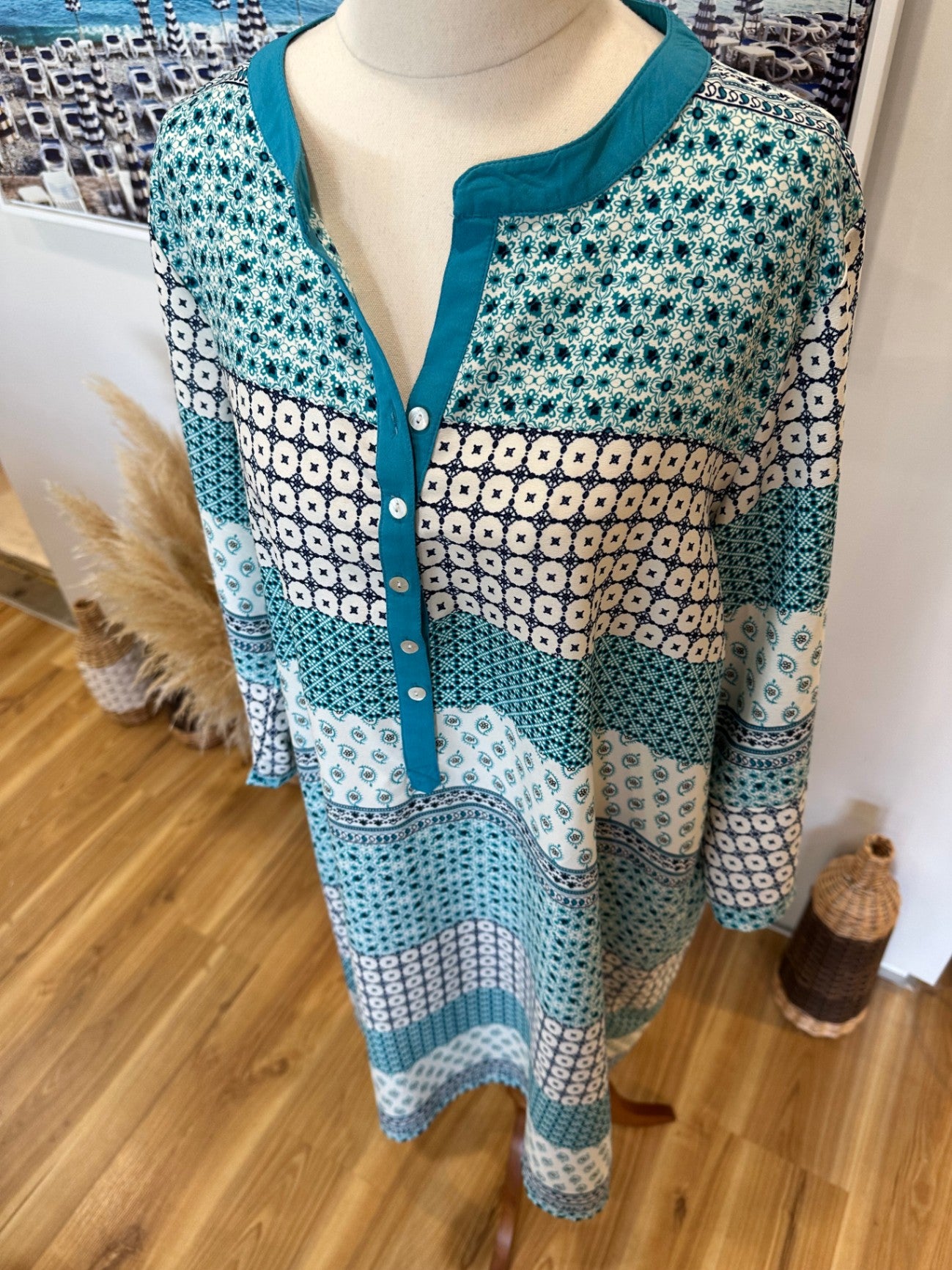 [SALE] Dress - Large - Teal / Cream / Navy