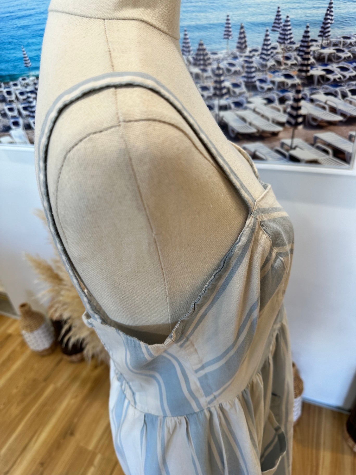 [SALE] Only - Dress - Large - Cream and Light Blue Stripes