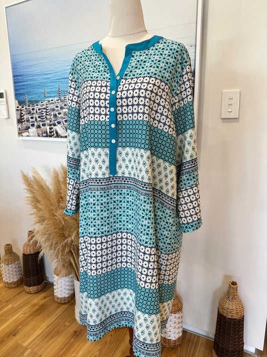 [SALE] Dress - Large - Teal / Cream / Navy