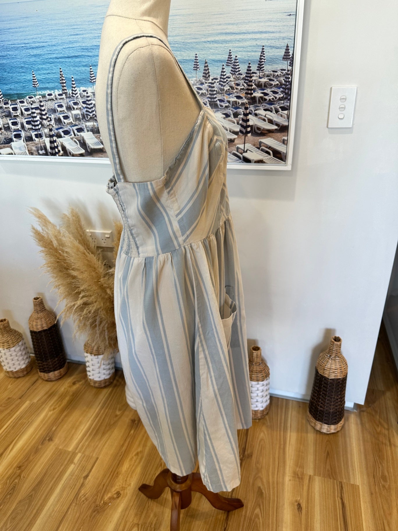 [SALE] Only - Dress - Large - Cream and Light Blue Stripes