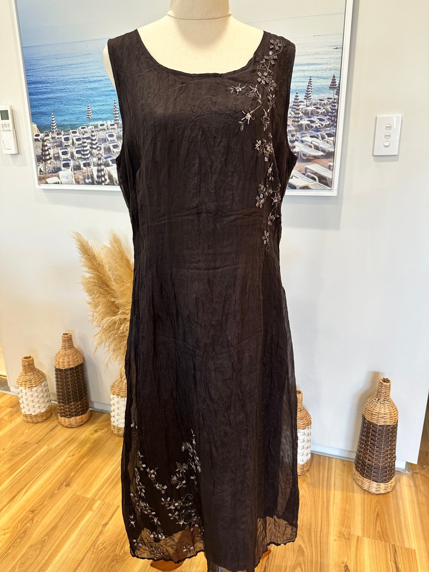 [SALE] David Lawrence - Silk Dress w Sequins - Size 16 - Black