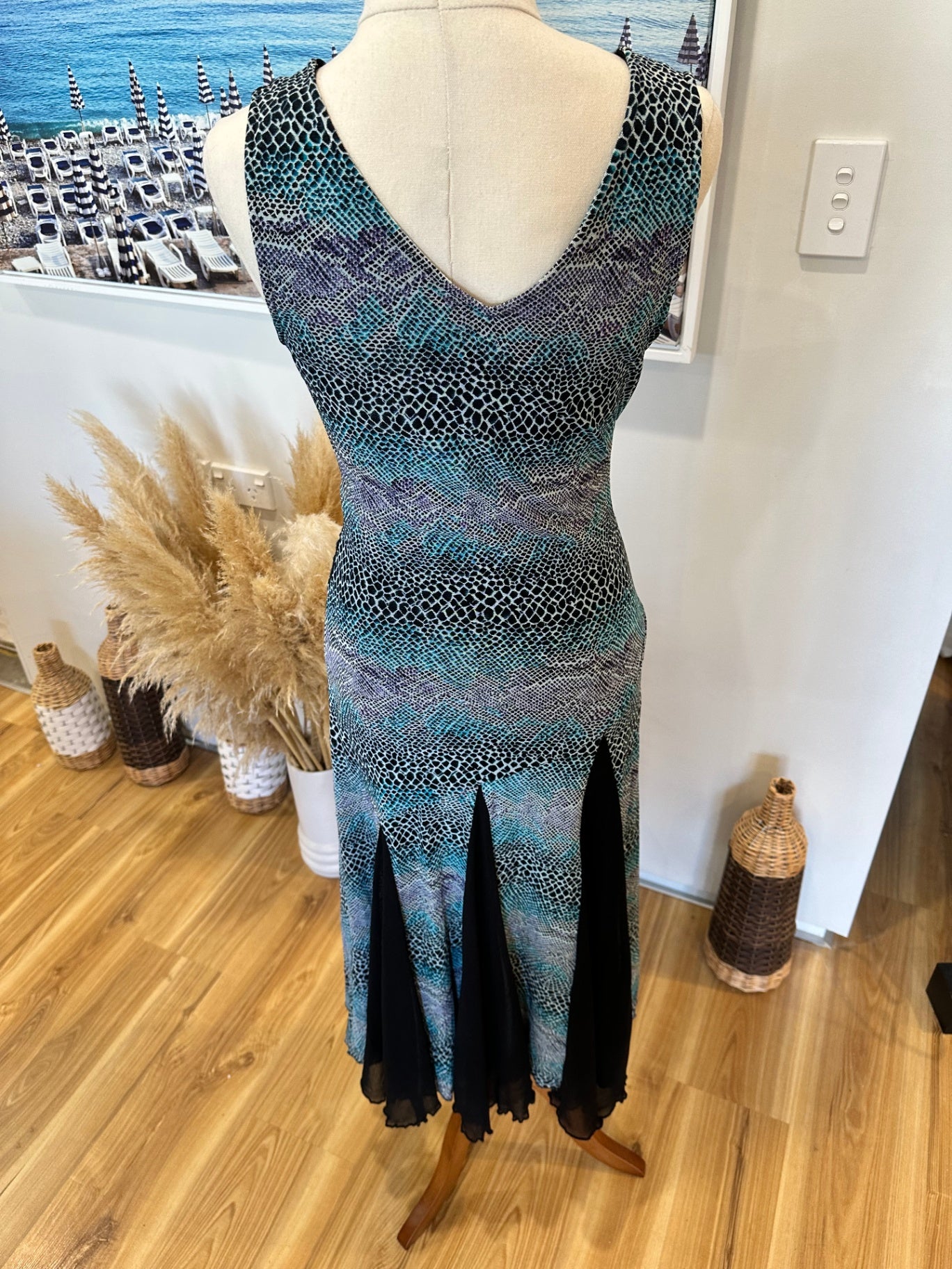 [SALE] Swing Dress - Black w Blue Snakeskin tones