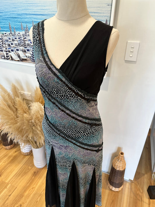 [SALE] Swing Dress - Black w Blue Snakeskin tones