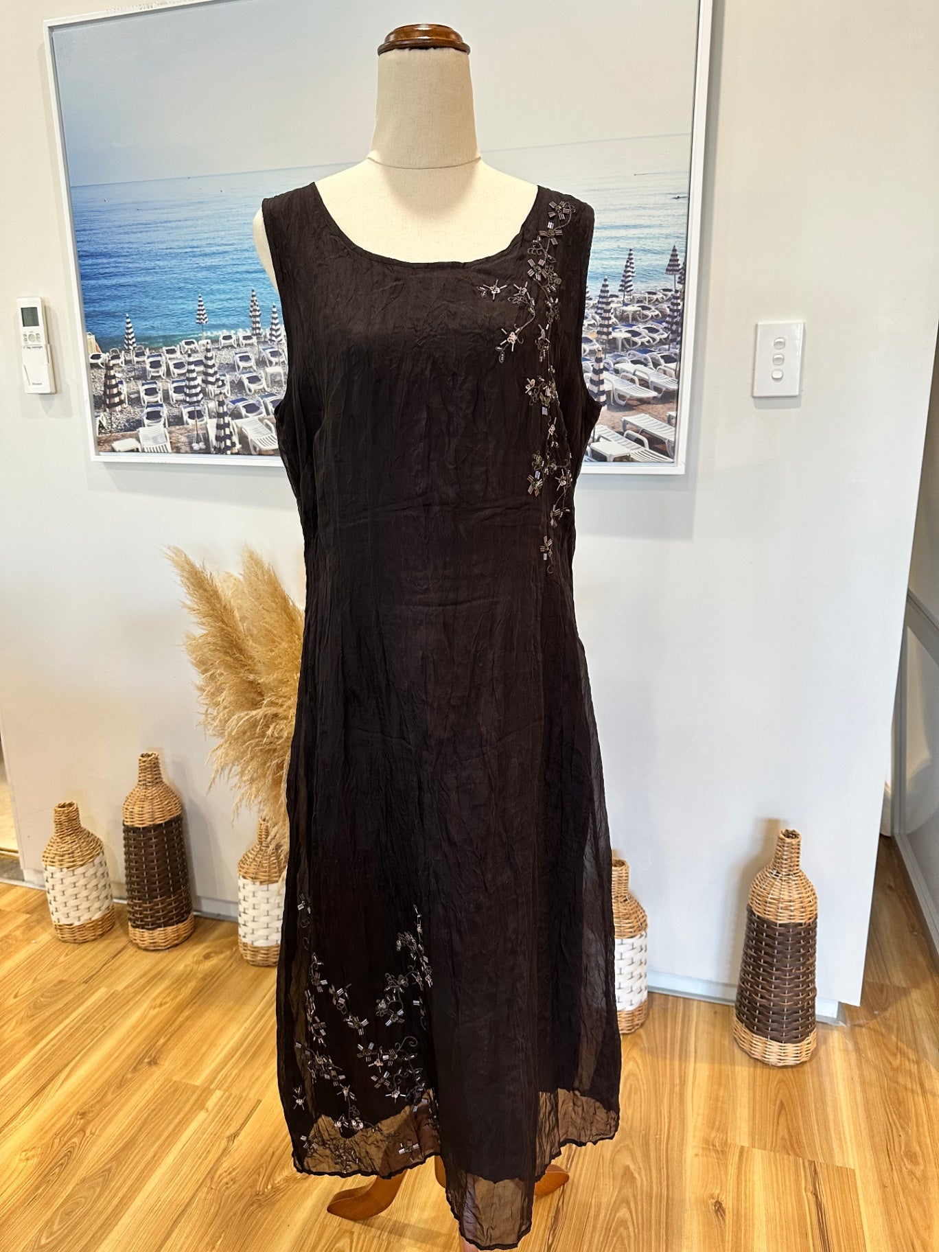 [SALE] David Lawrence - Silk Dress w Sequins - Size 16 - Black