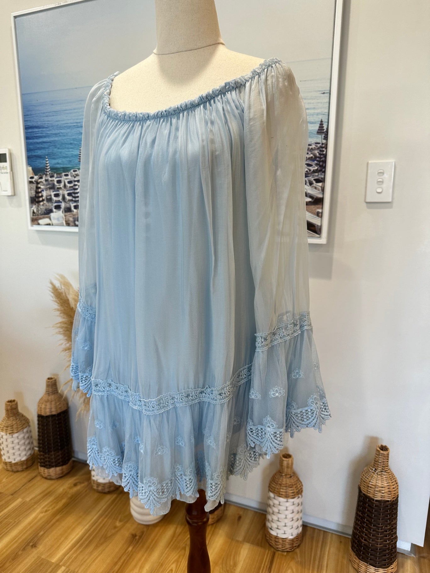 Bohemian Blouse - Large / Extra Large - Light Blue