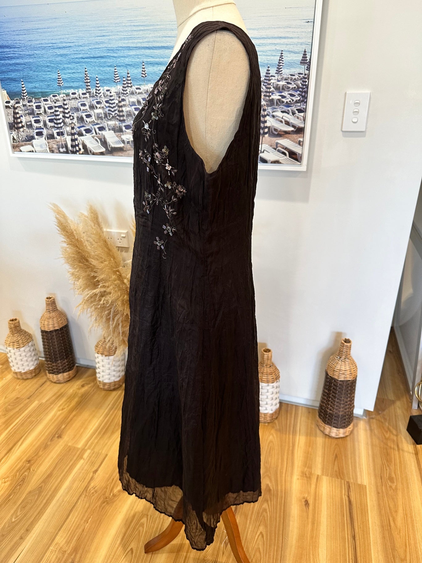 [SALE] David Lawrence - Silk Dress w Sequins - Size 16 - Black
