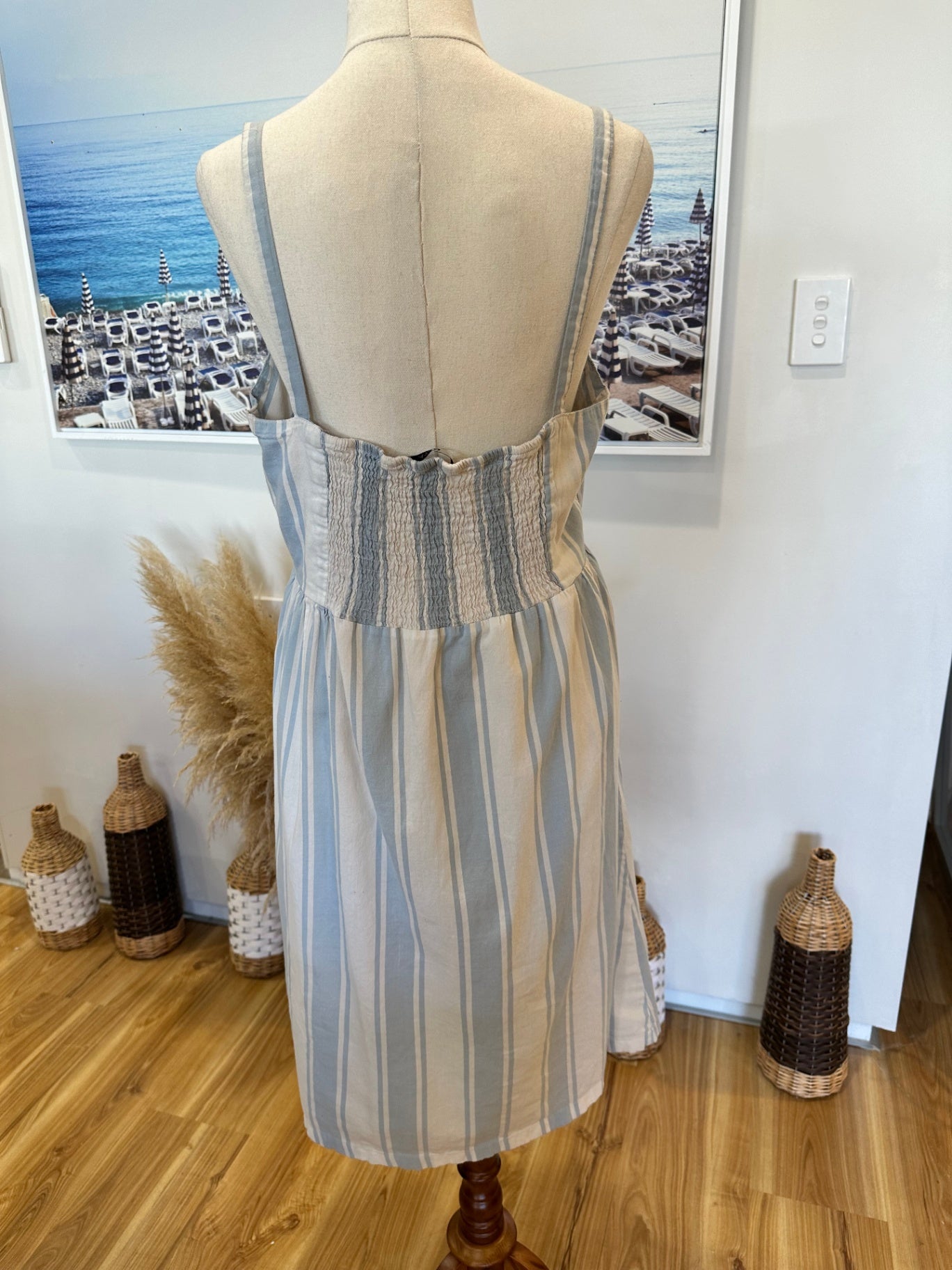 [SALE] Only - Dress - Large - Cream and Light Blue Stripes