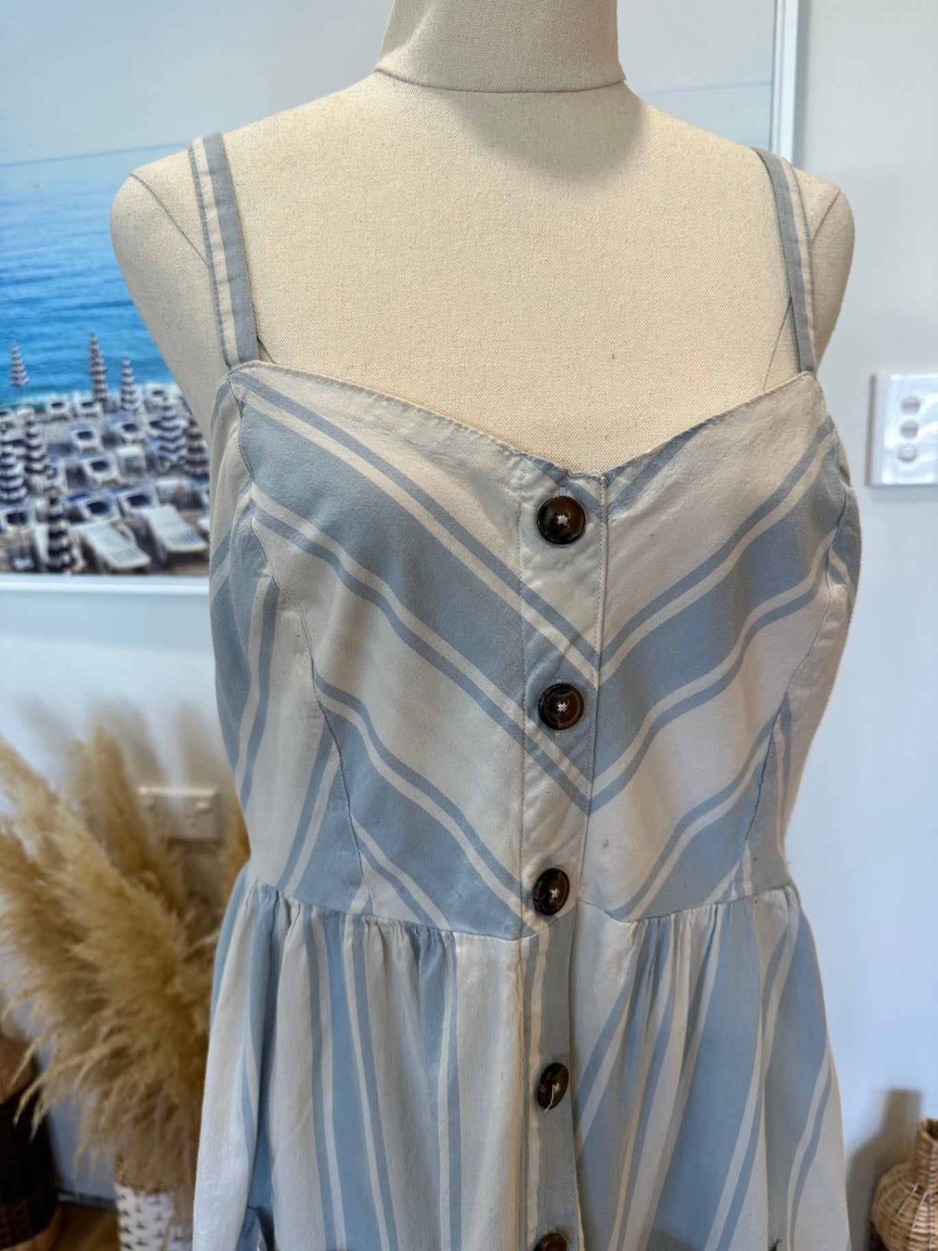 [SALE] Only - Dress - Large - Cream and Light Blue Stripes