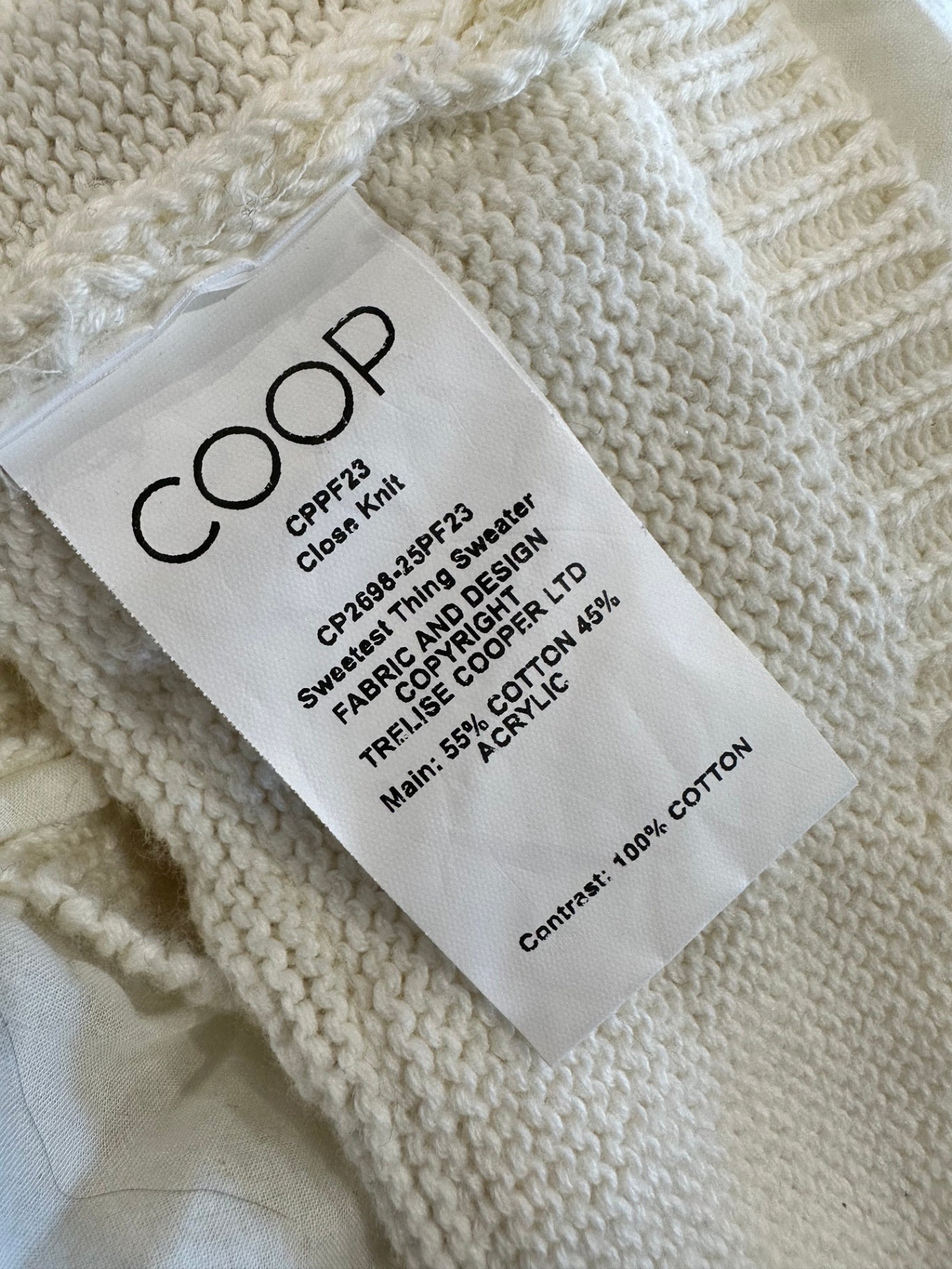 [SALE] Coop - Jumper - Medium - Cream - 100% Cotton