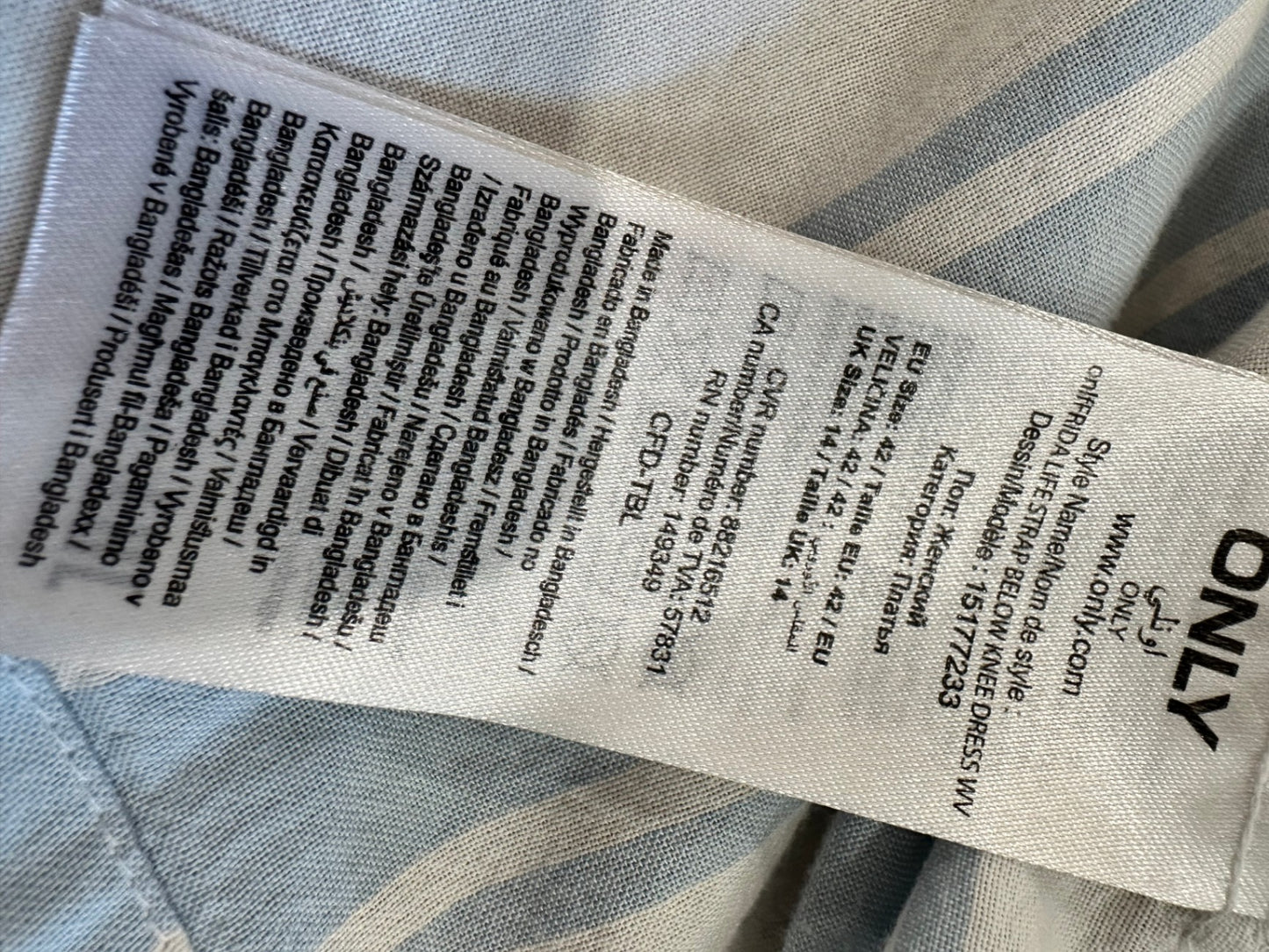 [SALE] Only - Dress - Large - Cream and Light Blue Stripes