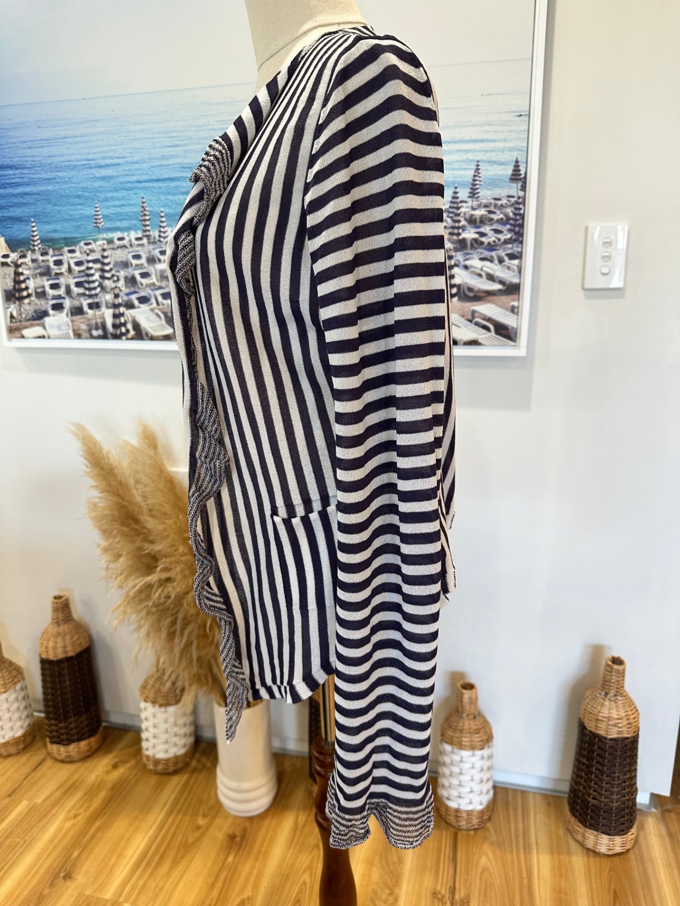 Cardigan - Small - Navy and white