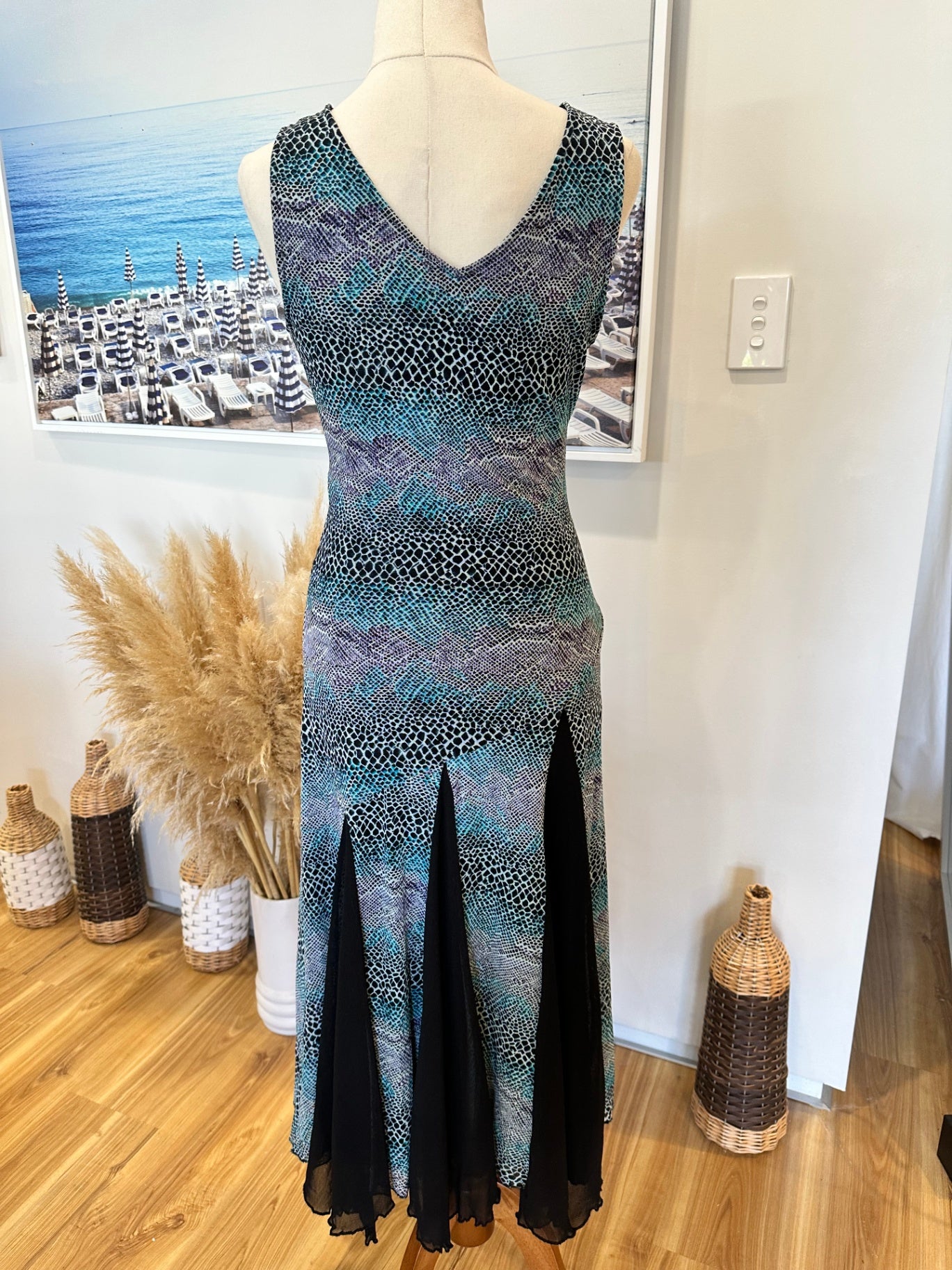 [SALE] Swing Dress - Black w Blue Snakeskin tones