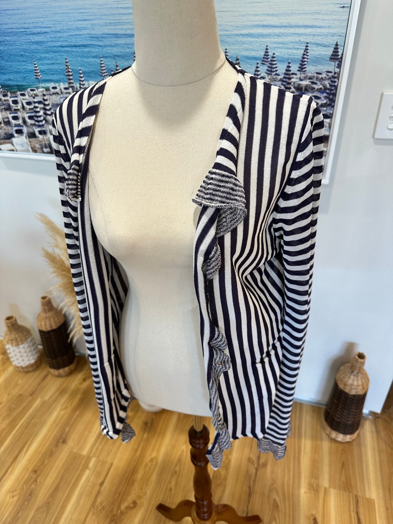 Cardigan - Small - Navy and white