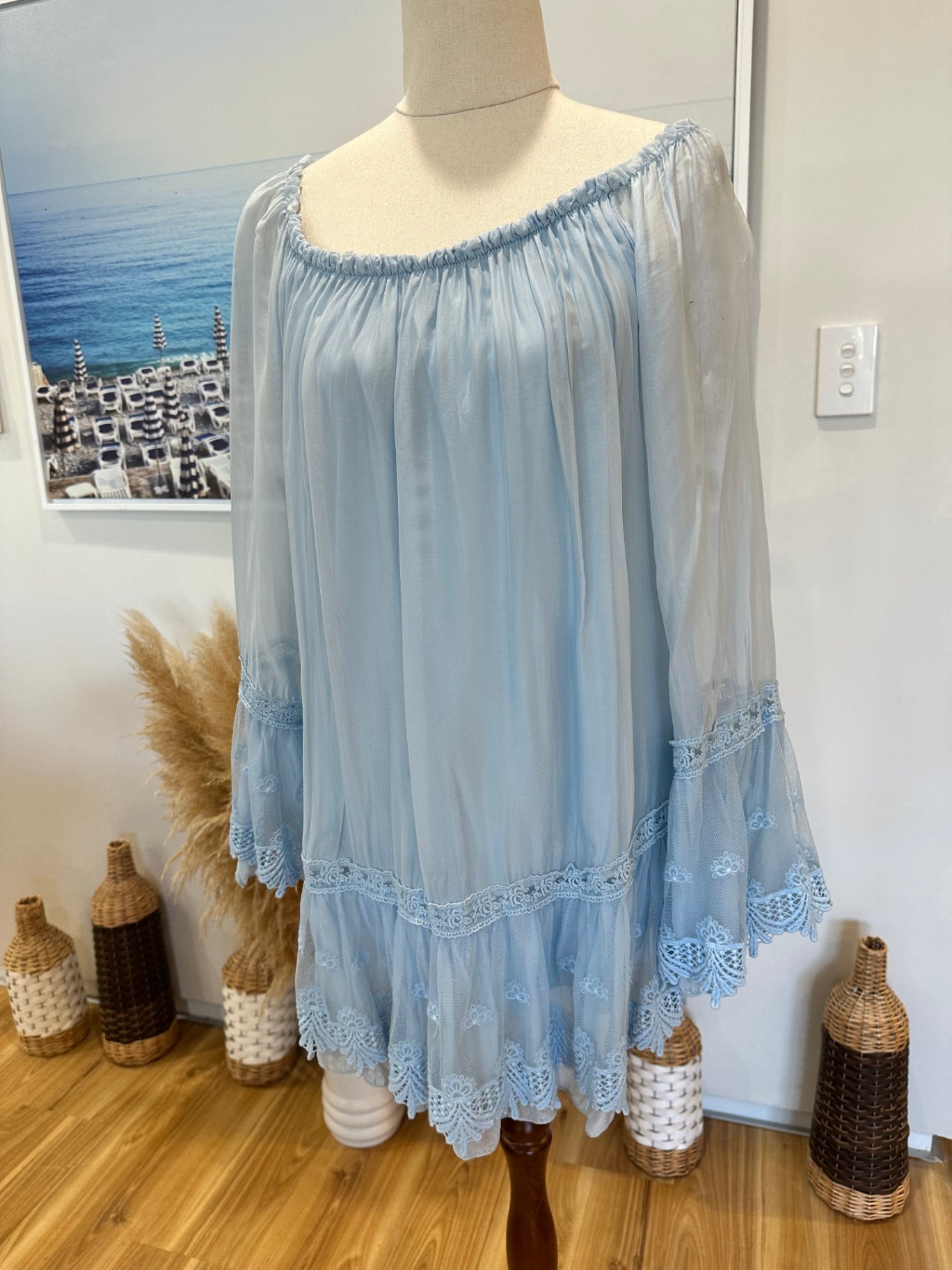 Bohemian Blouse - Large / Extra Large - Light Blue