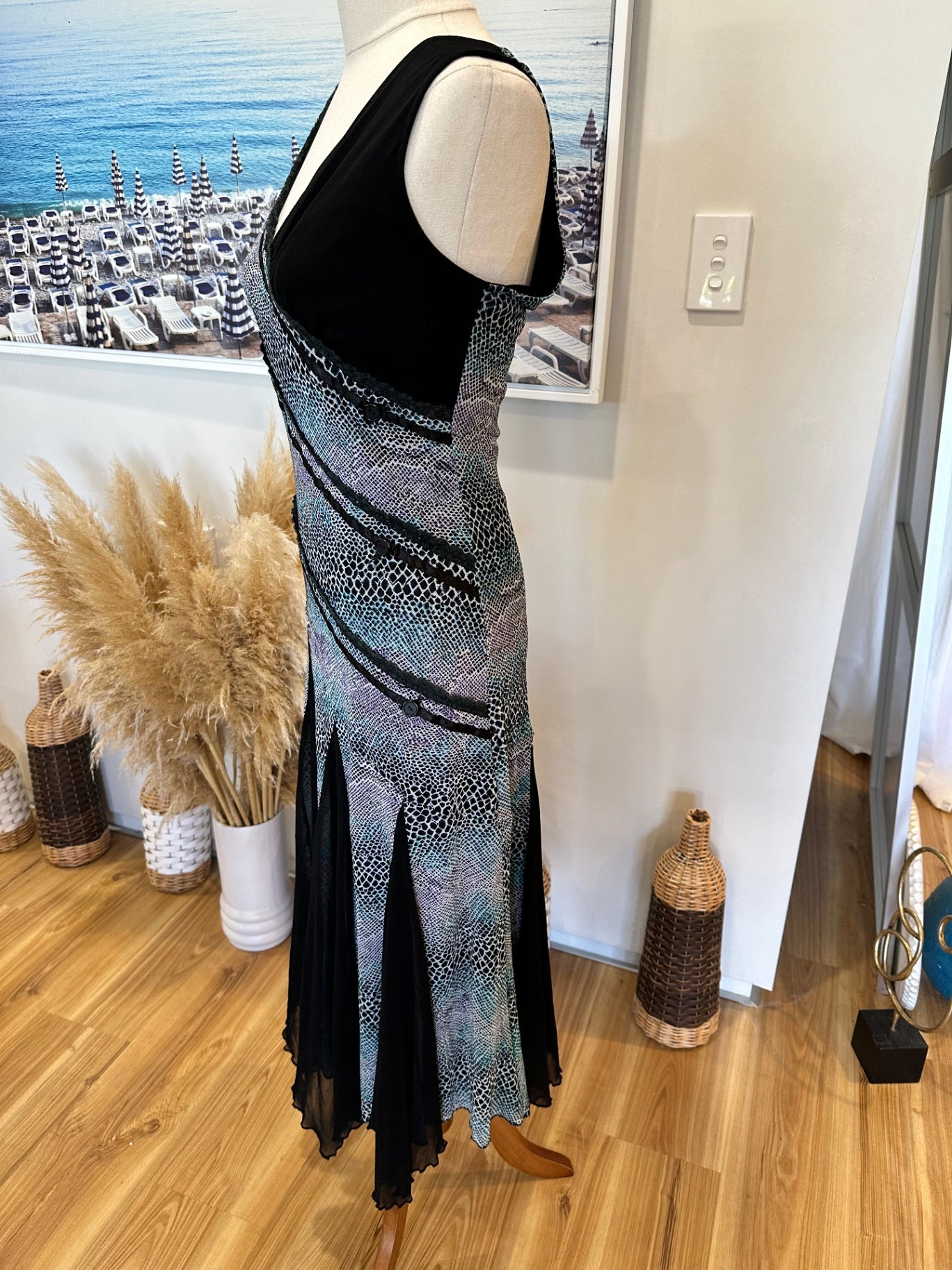[SALE] Swing Dress - Black w Blue Snakeskin tones