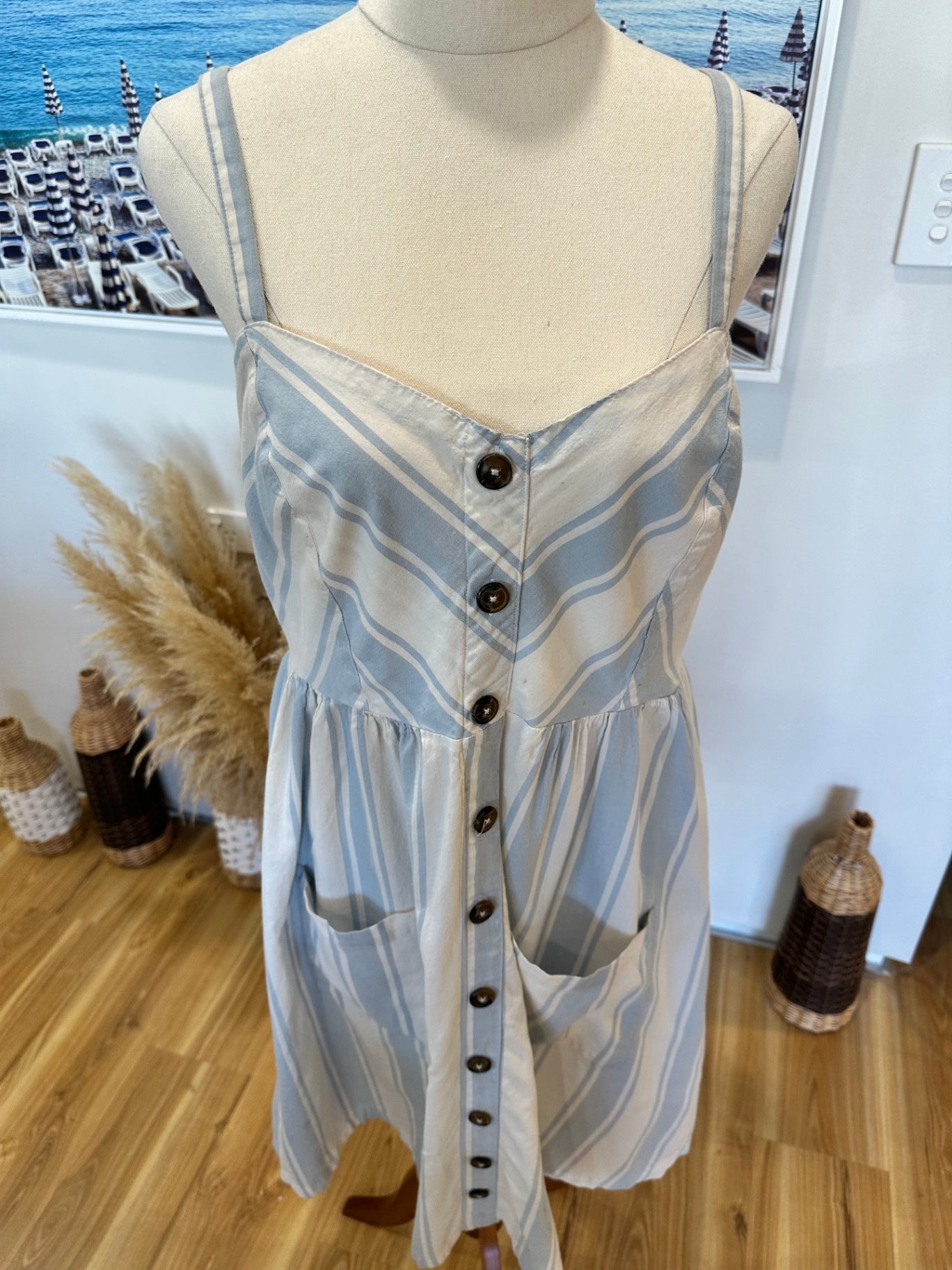 [SALE] Only - Dress - Large - Cream and Light Blue Stripes