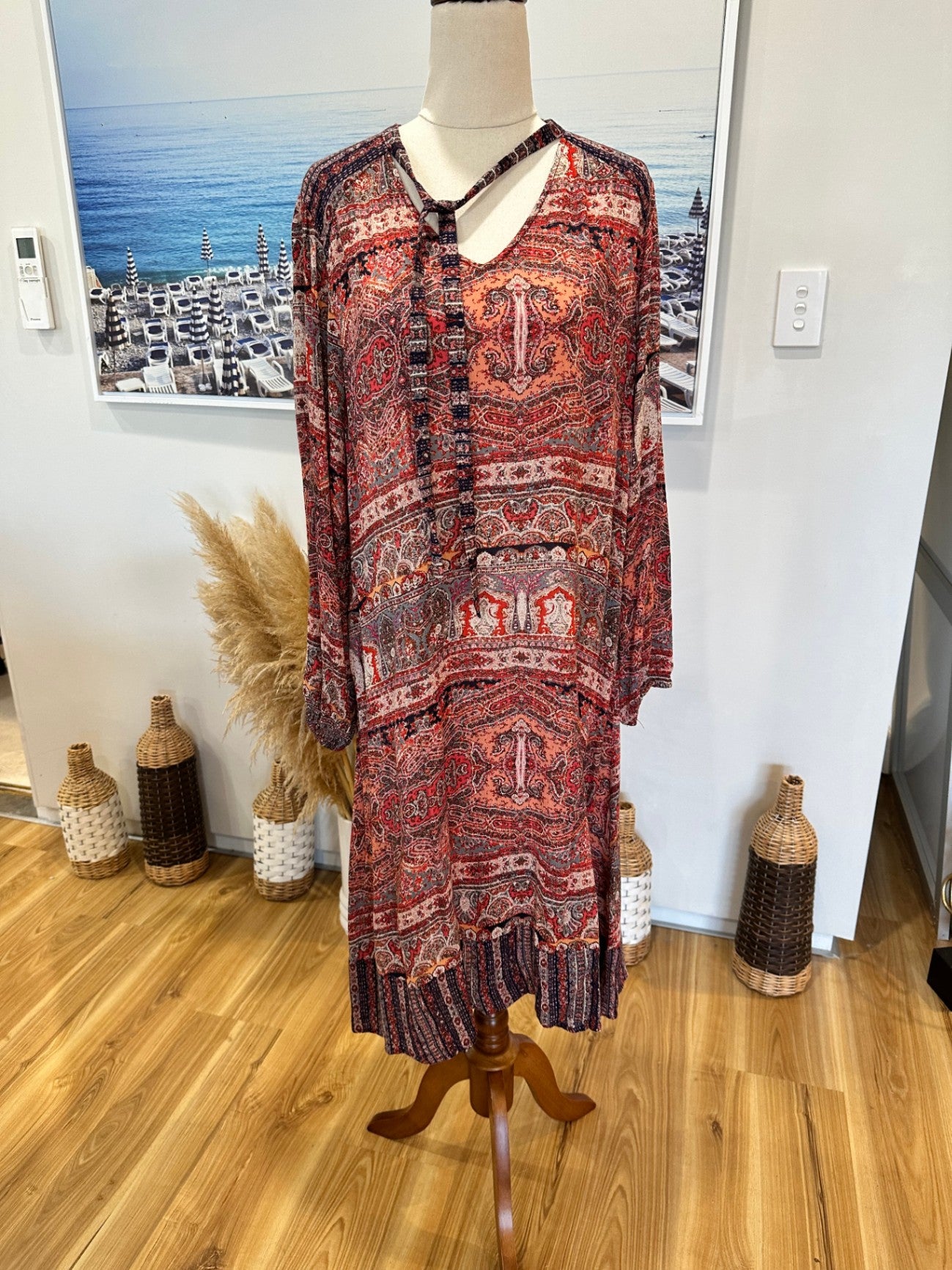 [SALE] Lilac & Sage - Bohemian Dress - Medium Red, Orange, Black, White