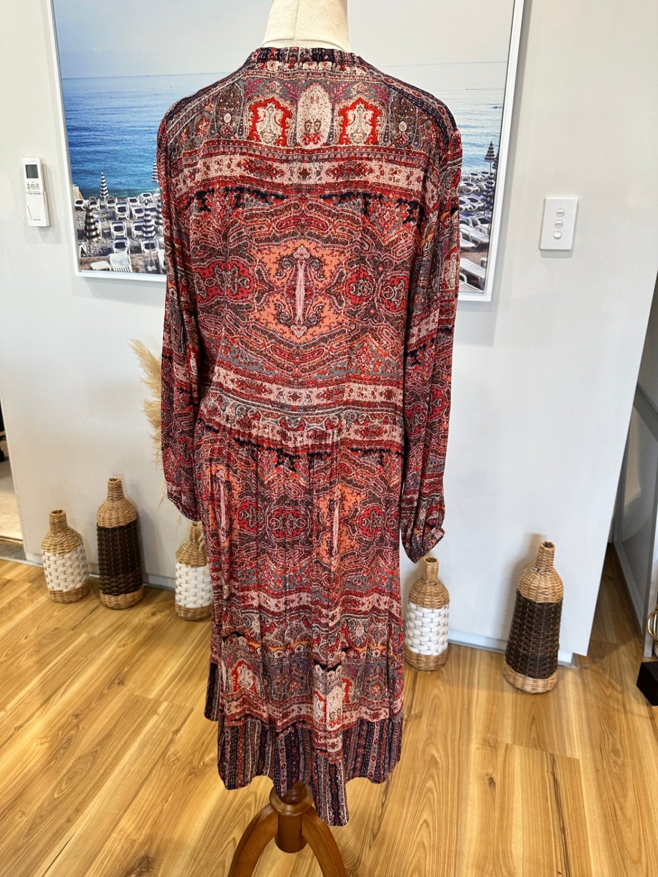 [SALE] Lilac & Sage - Bohemian Dress - Medium Red, Orange, Black, White