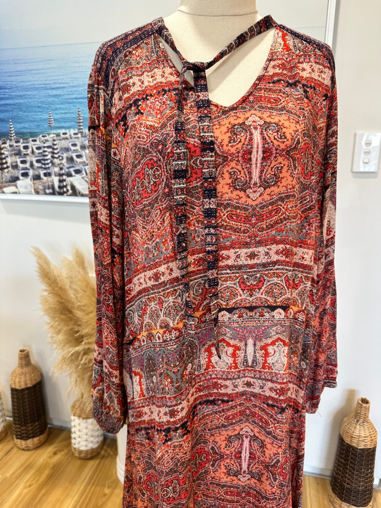[SALE] Lilac & Sage - Bohemian Dress - Medium Red, Orange, Black, White