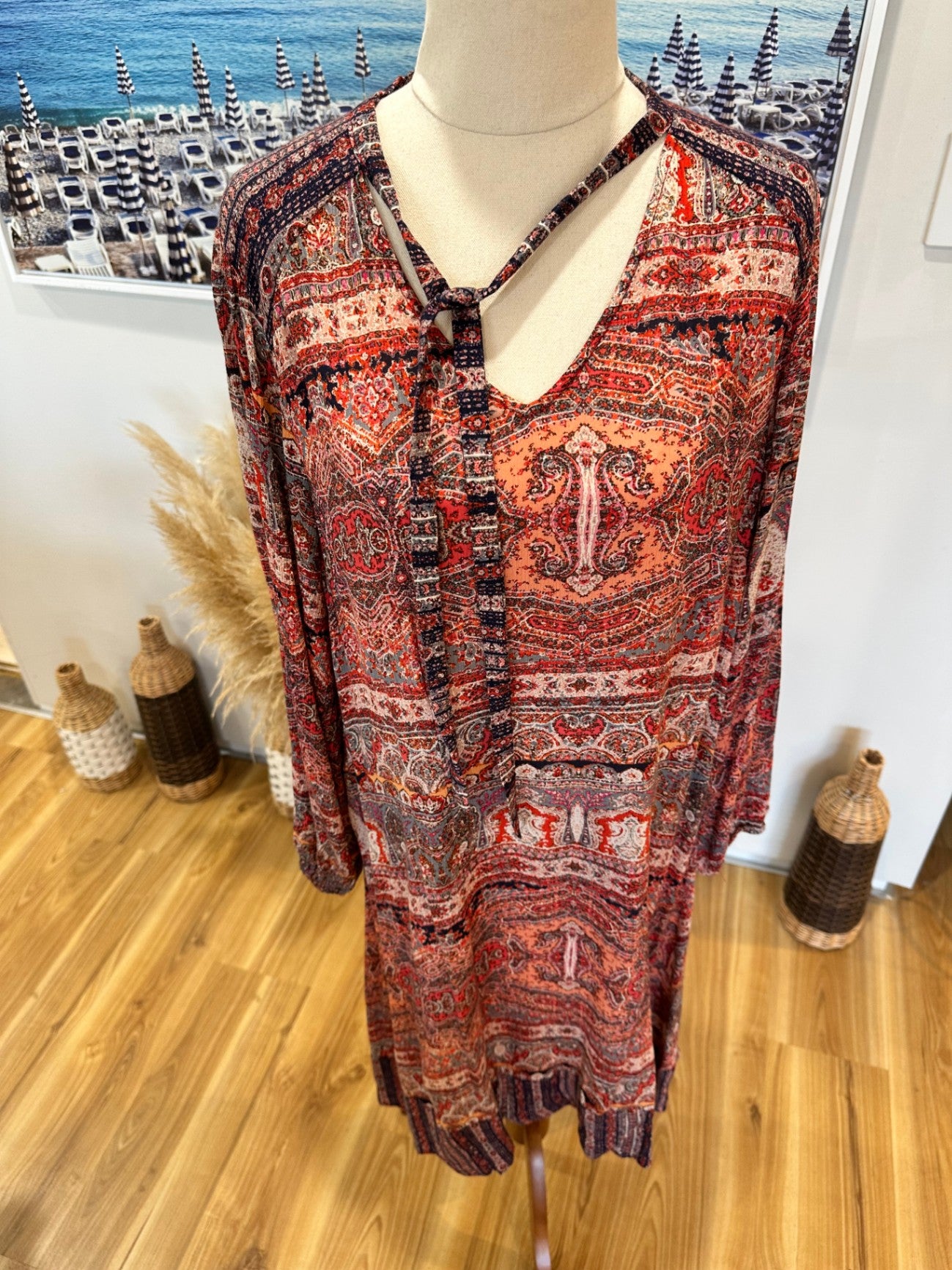 [SALE] Lilac & Sage - Bohemian Dress - Medium Red, Orange, Black, White